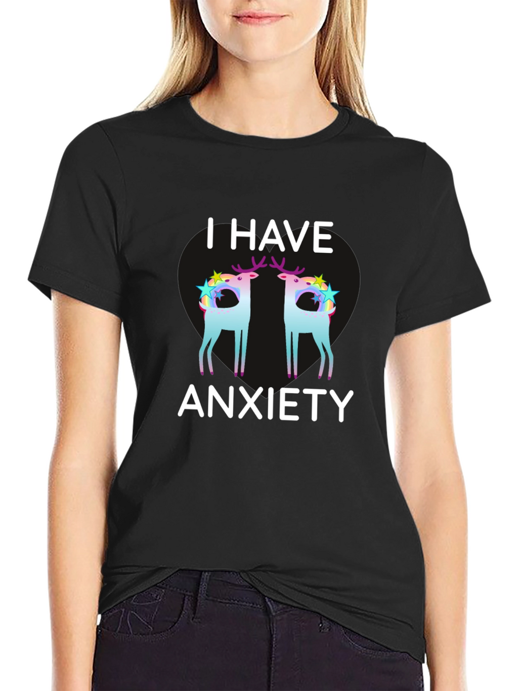 Anxiety Deer Graphic Tee - Black Unisex T-Shirt