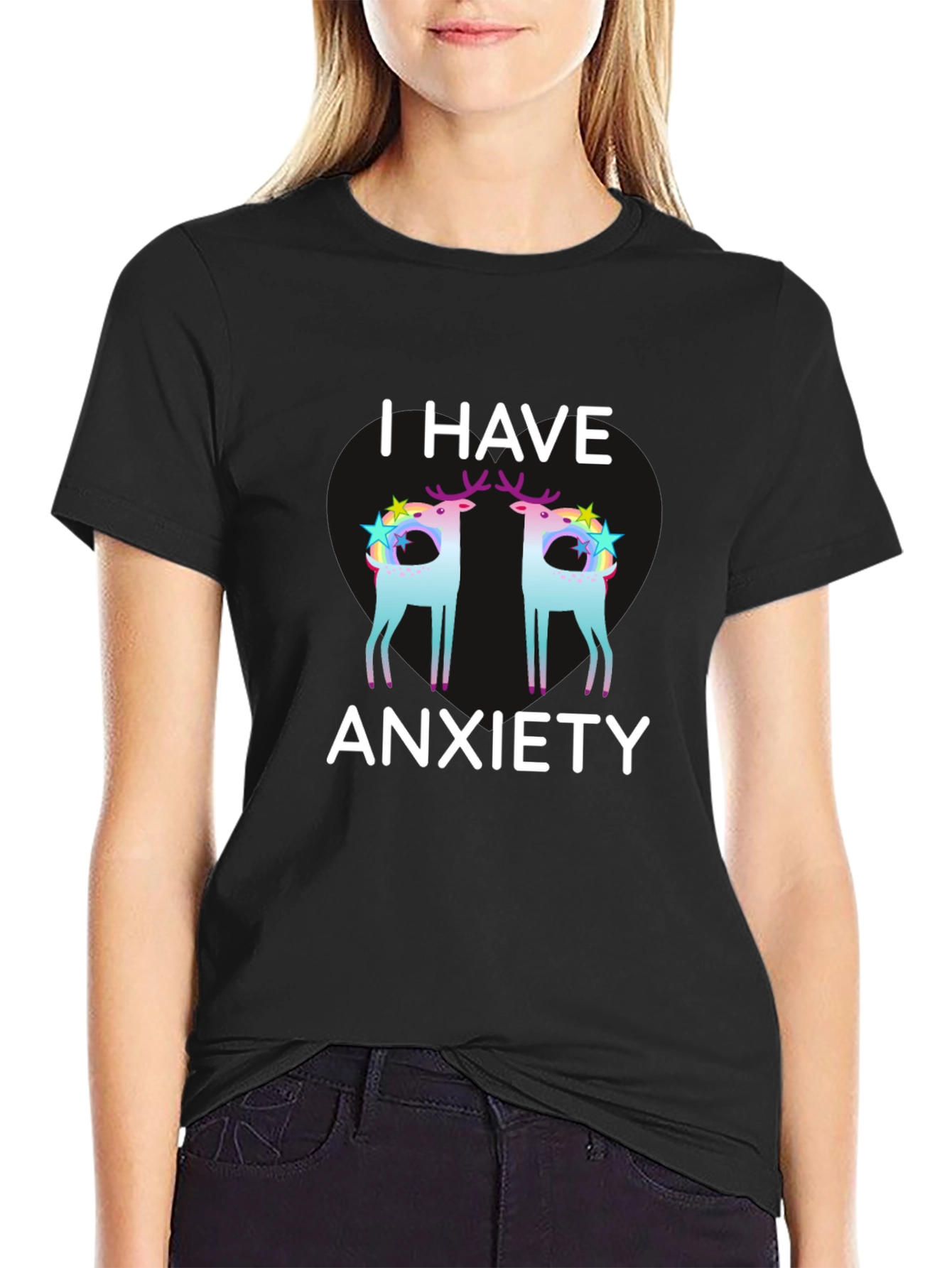 Anxiety Deer Graphic Tee - Black Unisex T-Shirt