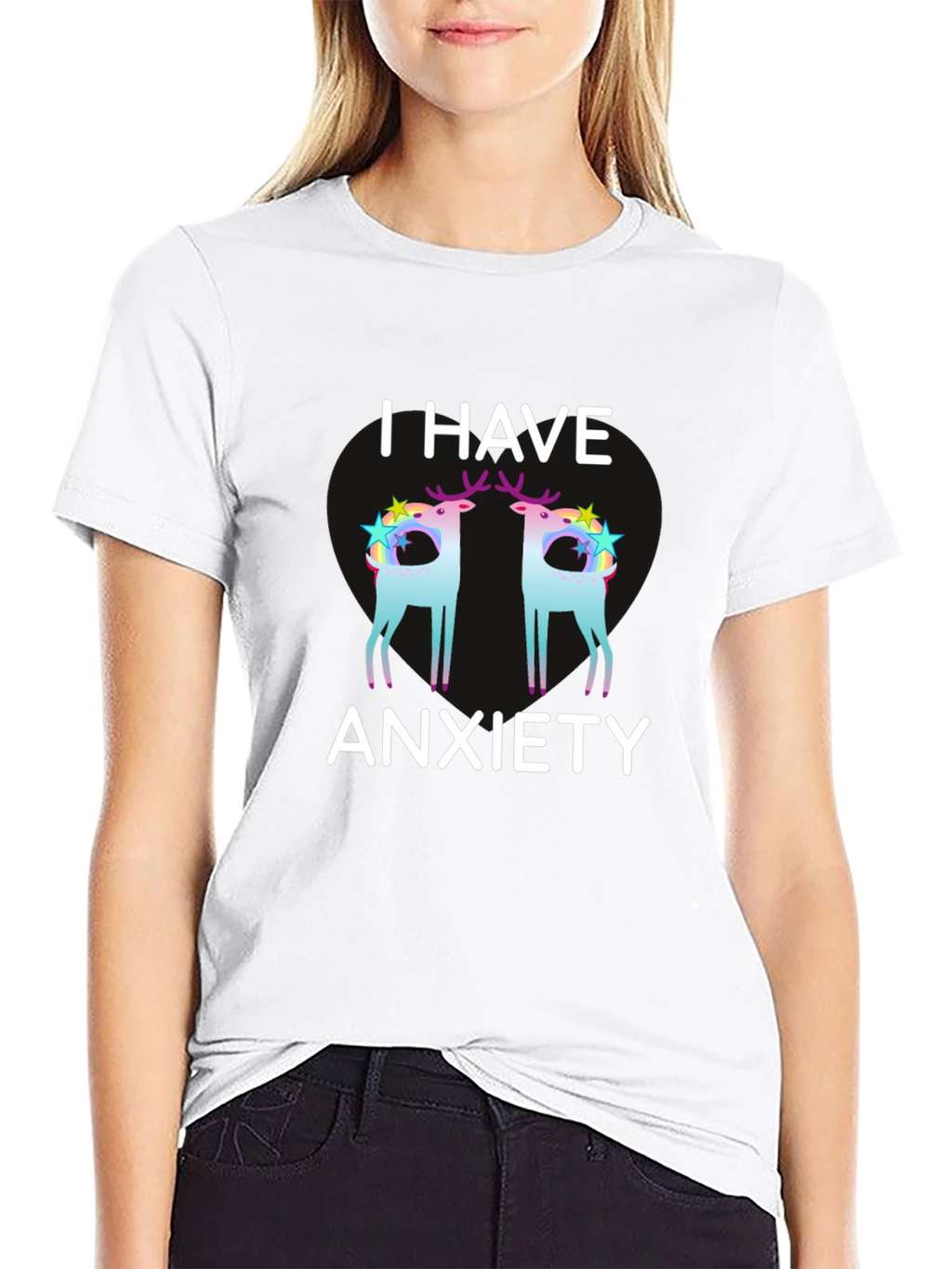 Anxiety Deer Graphic Tee - Black Unisex T-Shirt