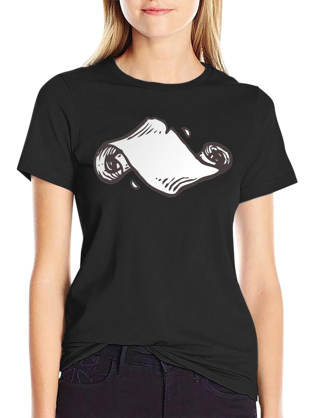 Black T-Shirt with Scroll Design