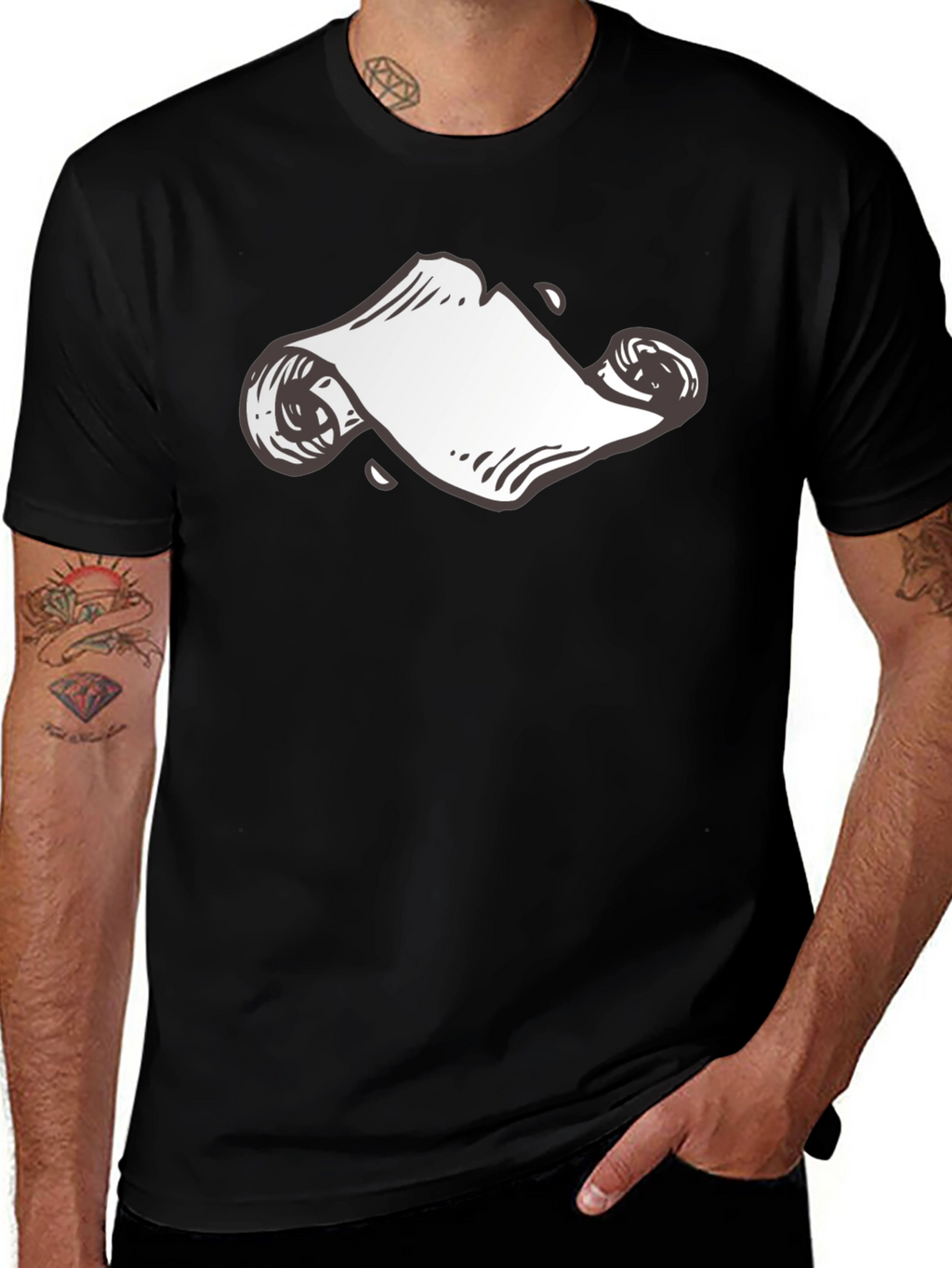 Black T-Shirt with Scroll Design