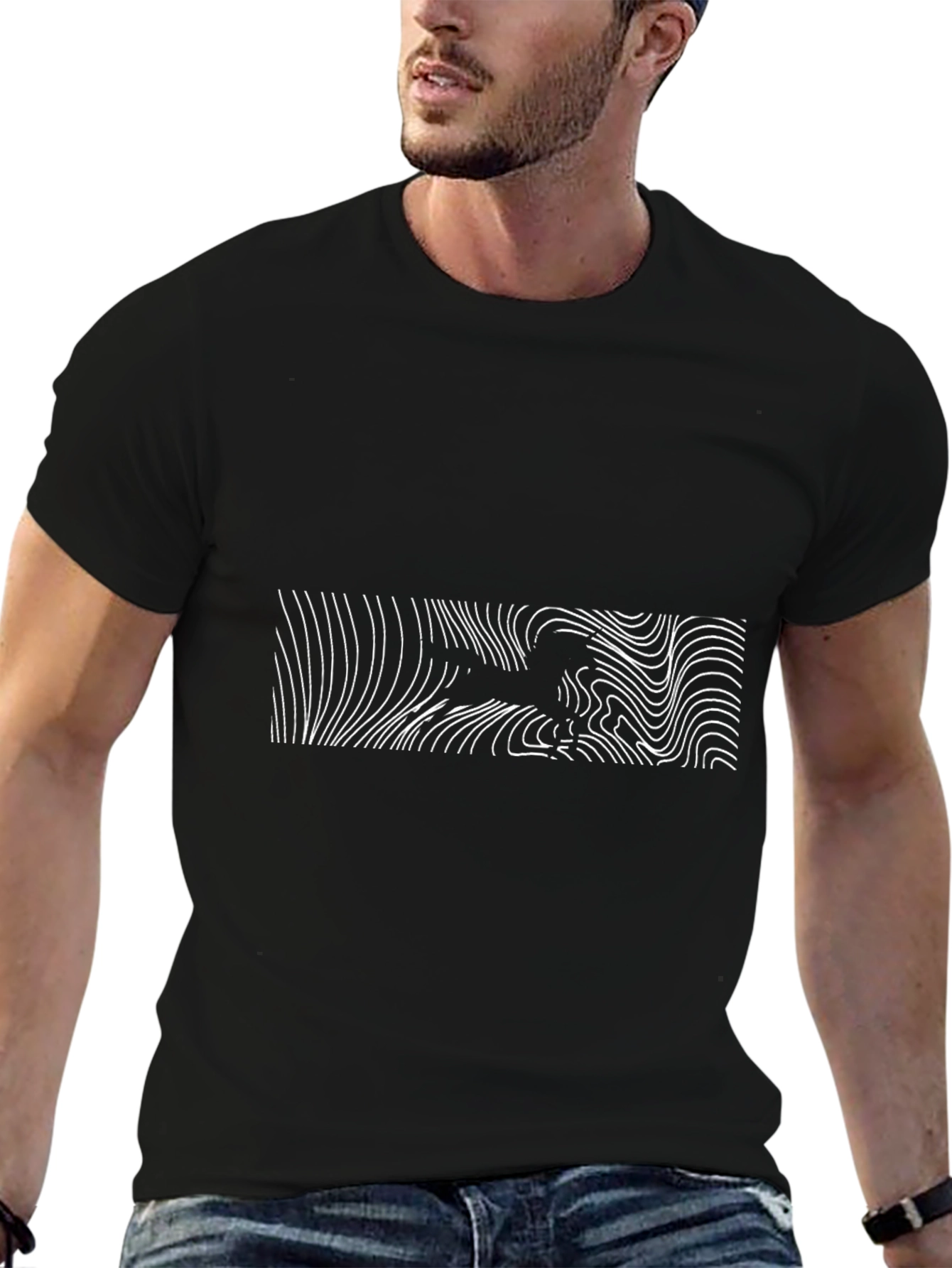 Abstract Lines Graphic Black Tee