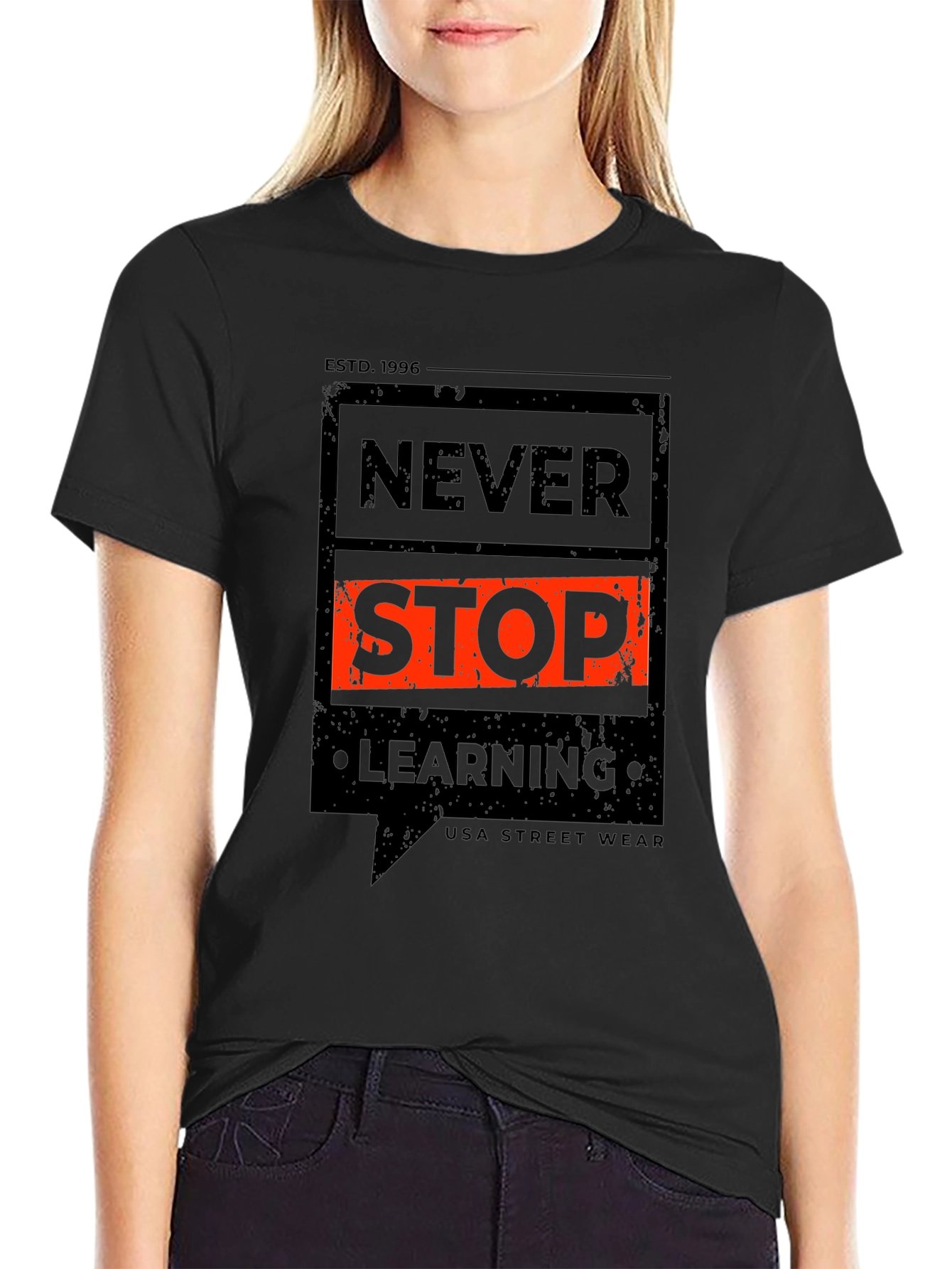 Never Stop Learning Graphic Tee - Black