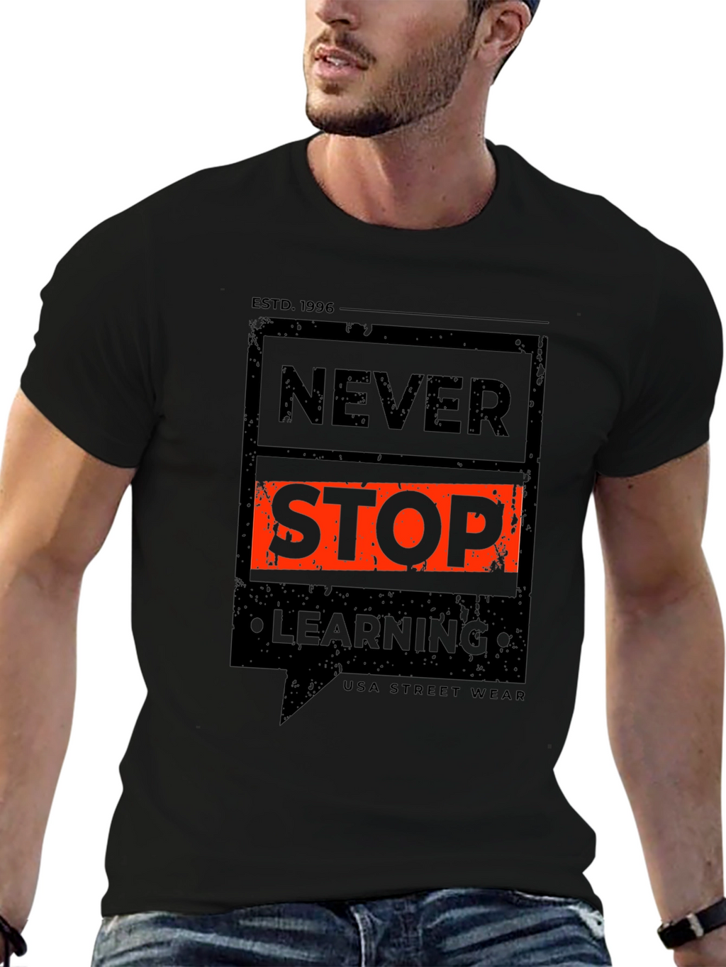 Never Stop Learning Graphic Tee - Black