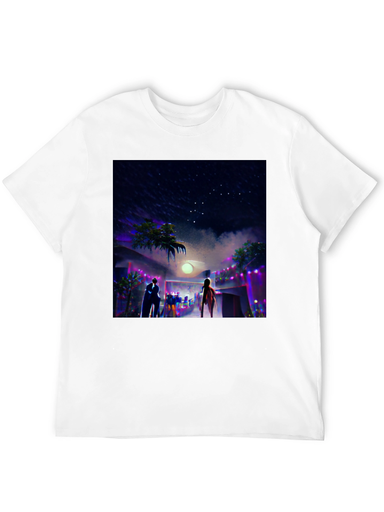 Night Scene Graphic Tee - Cool Black Cotton T-Shirt