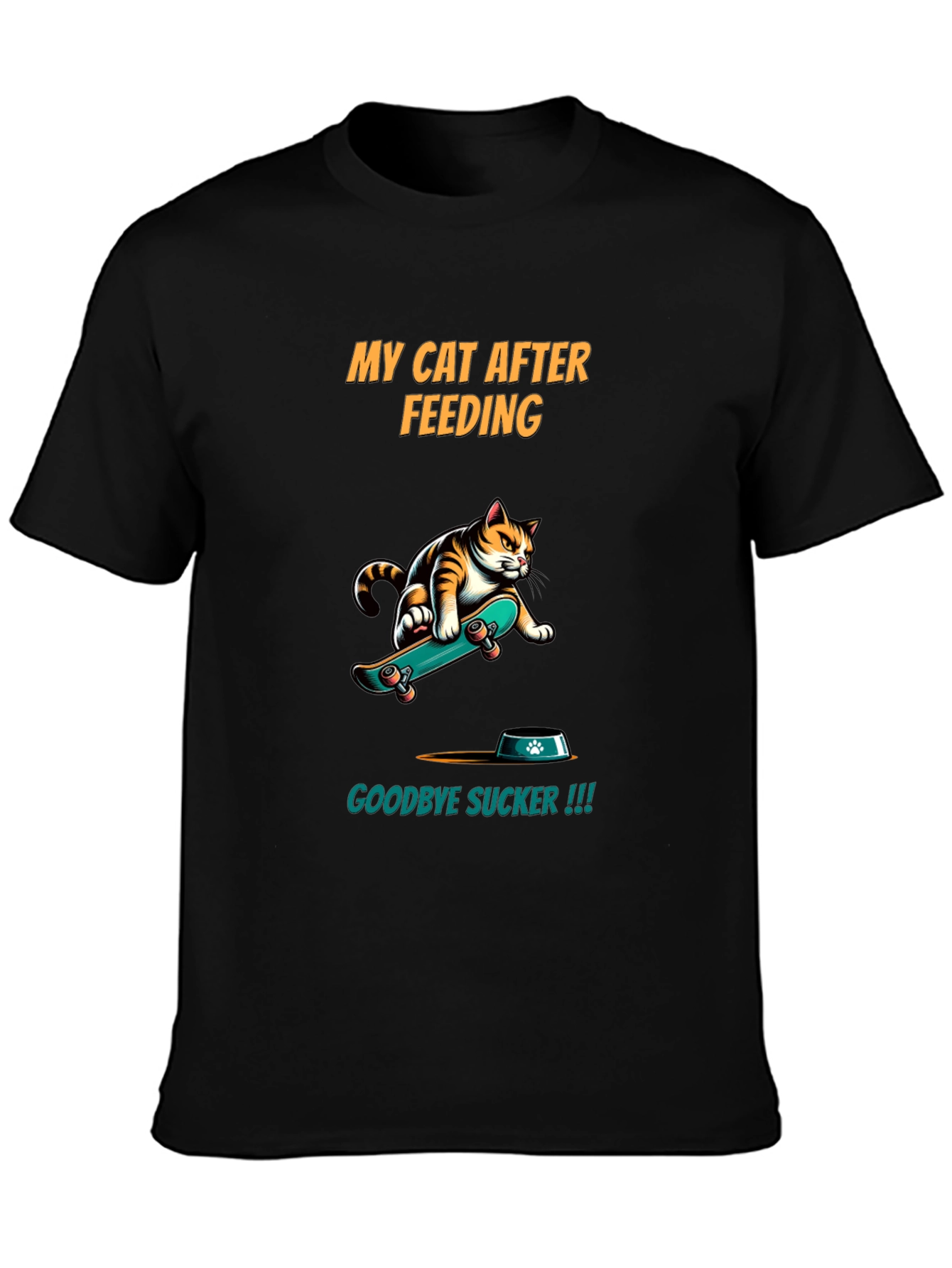 Funny Cat Skateboard T-Shirt - My Cat After Feeding