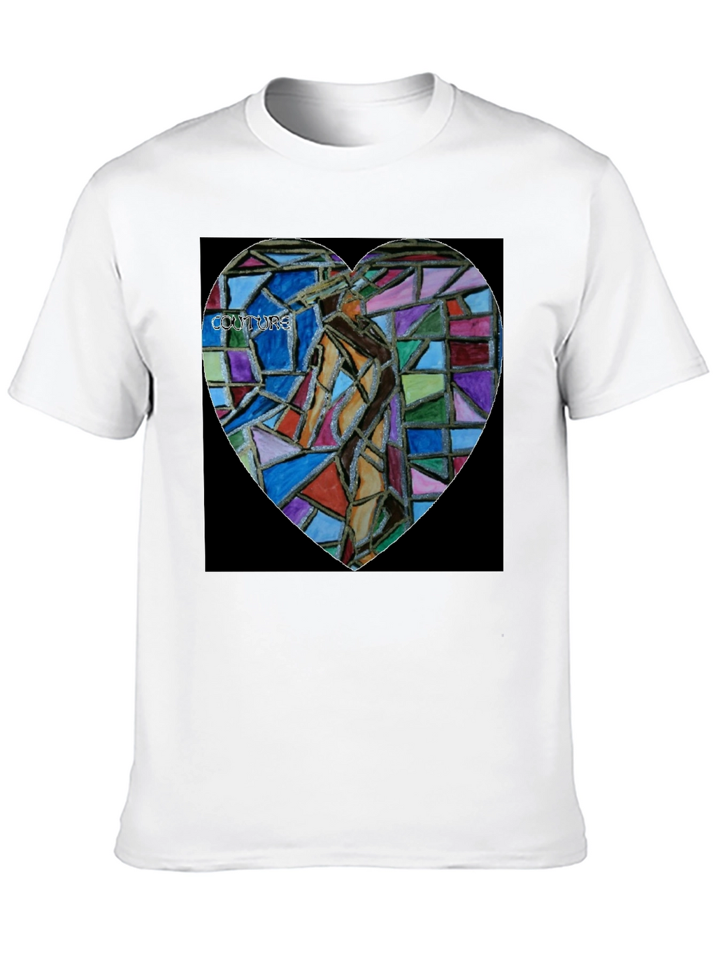 Abstract Mosaic Heart Graphic Tee - Black Cotton Blend