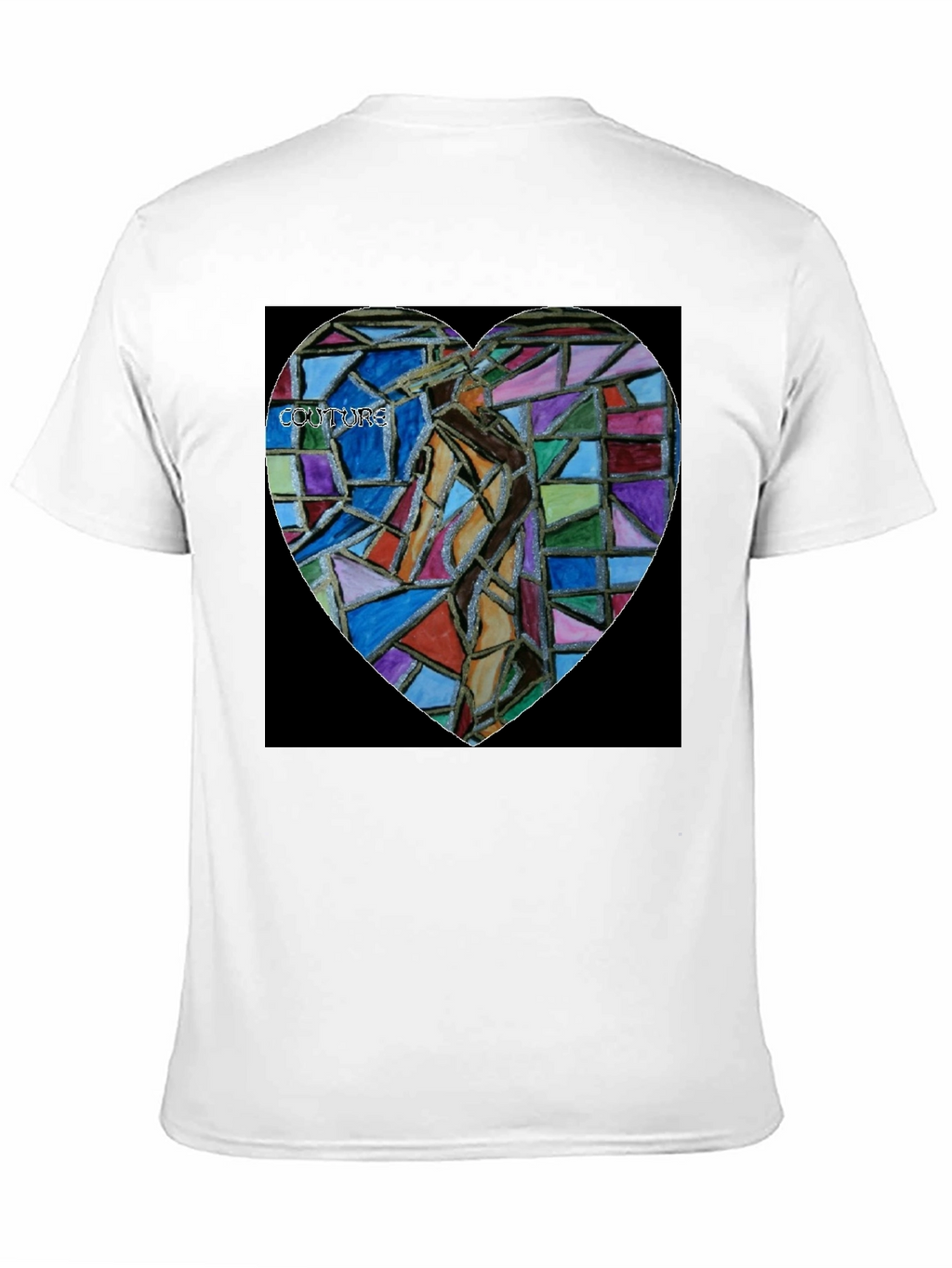 Abstract Mosaic Heart Graphic Tee - Black Cotton Blend