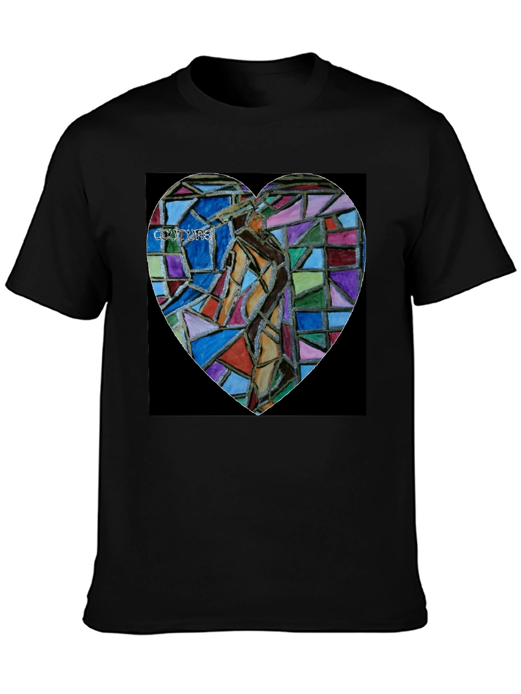 Abstract Mosaic Heart Graphic Tee - Black Cotton Blend