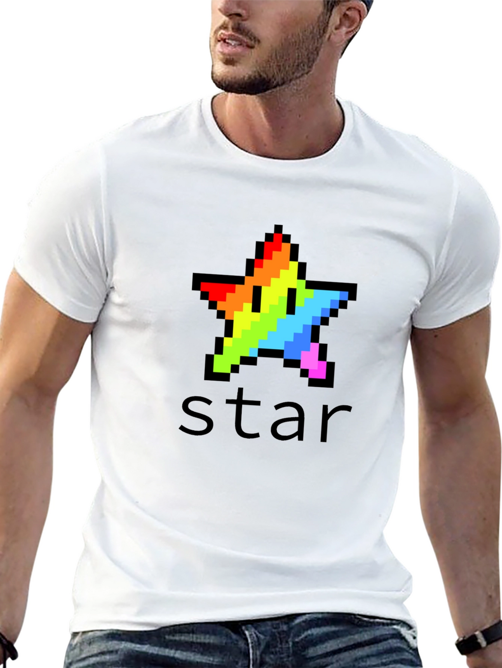 Rainbow Pixel Star Black T-Shirt