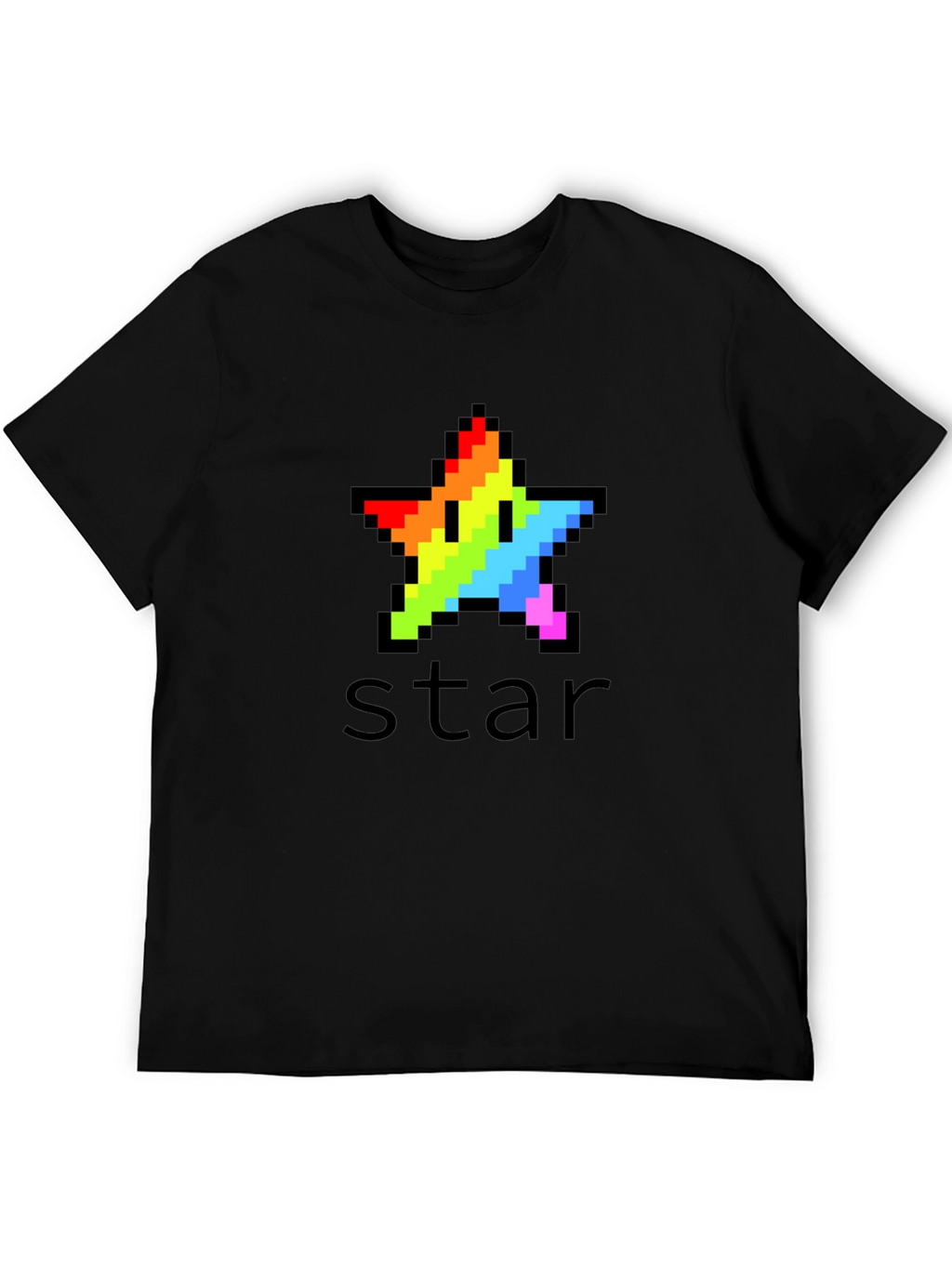 Rainbow Pixel Star Black T-Shirt