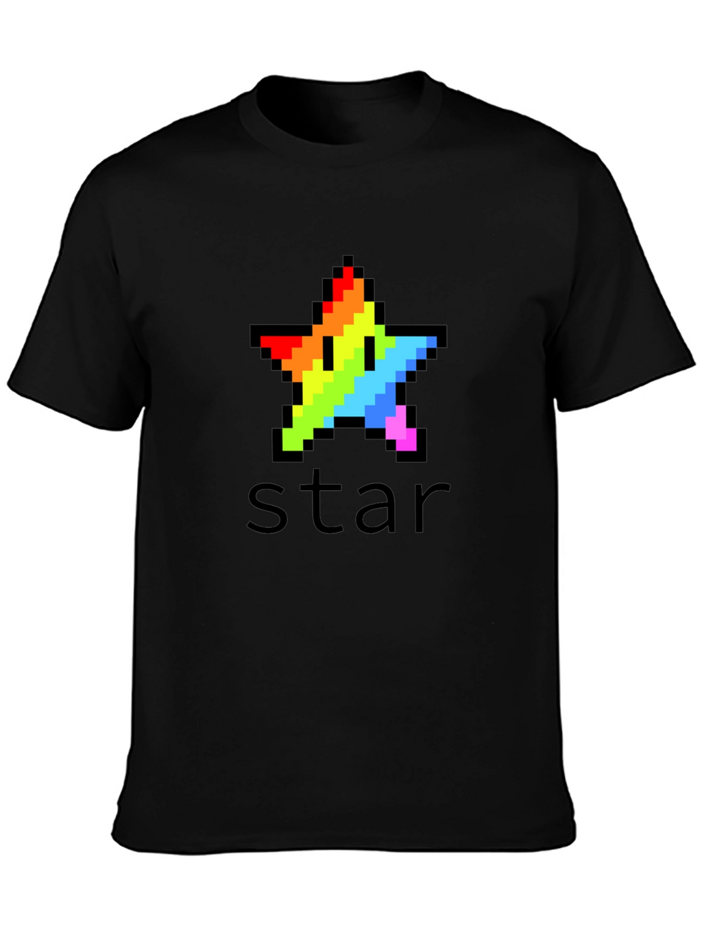 Rainbow Pixel Star Black T-Shirt