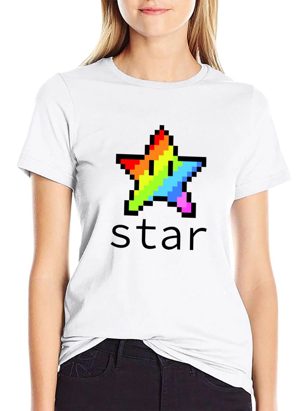 Rainbow Pixel Star Black T-Shirt