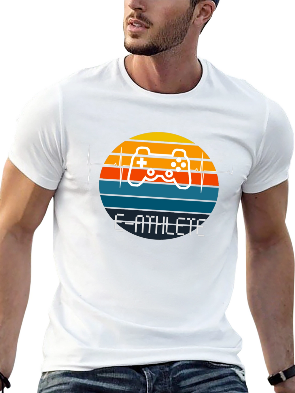 E-Athlete Gaming T-Shirt - Retro Sunset Controller Design