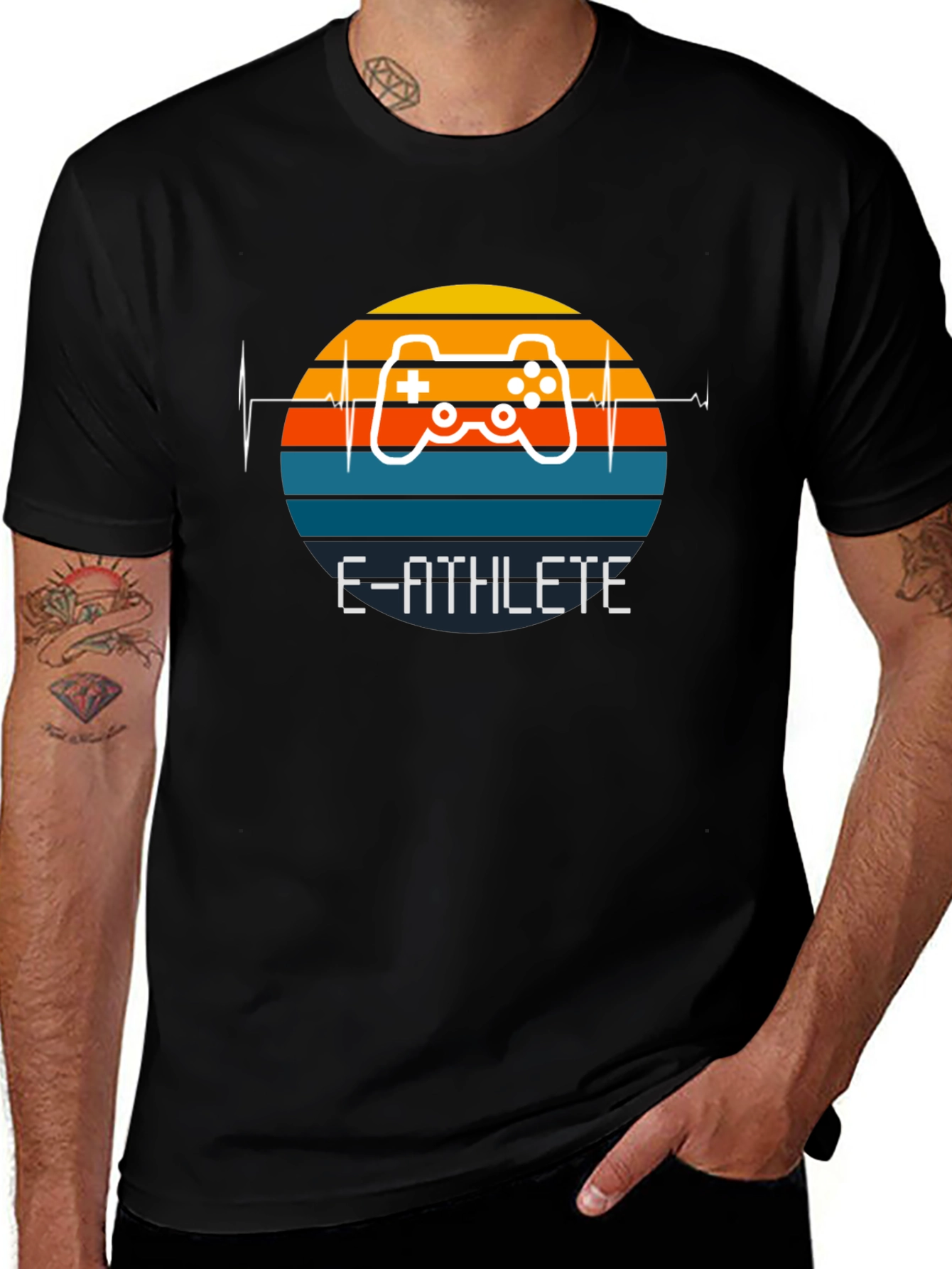 E-Athlete Gaming T-Shirt - Retro Sunset Controller Design
