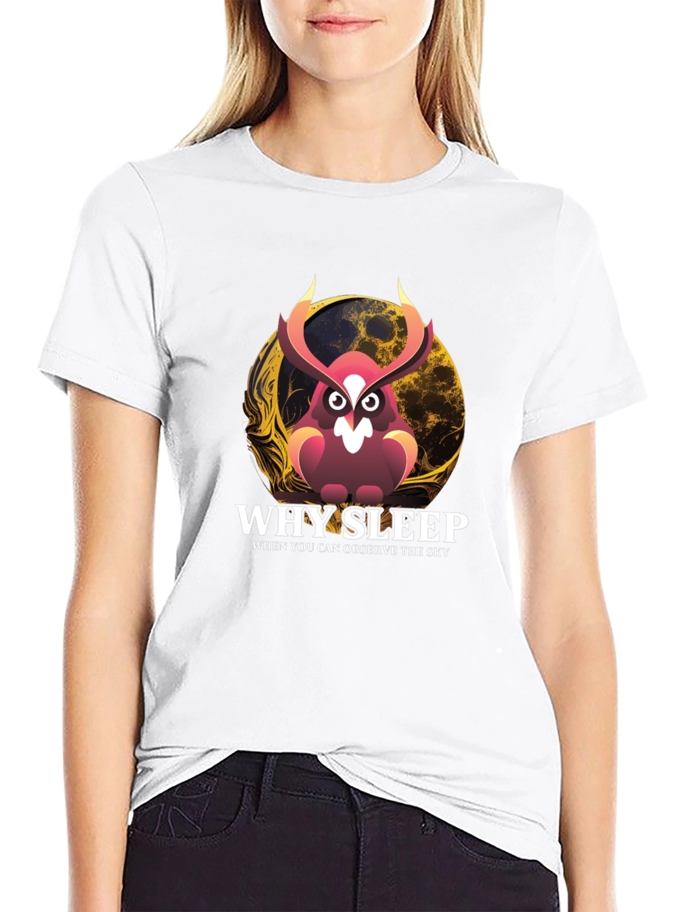 Why Sleep? Owl Graphic Tee - Observe the Sky T-Shirt