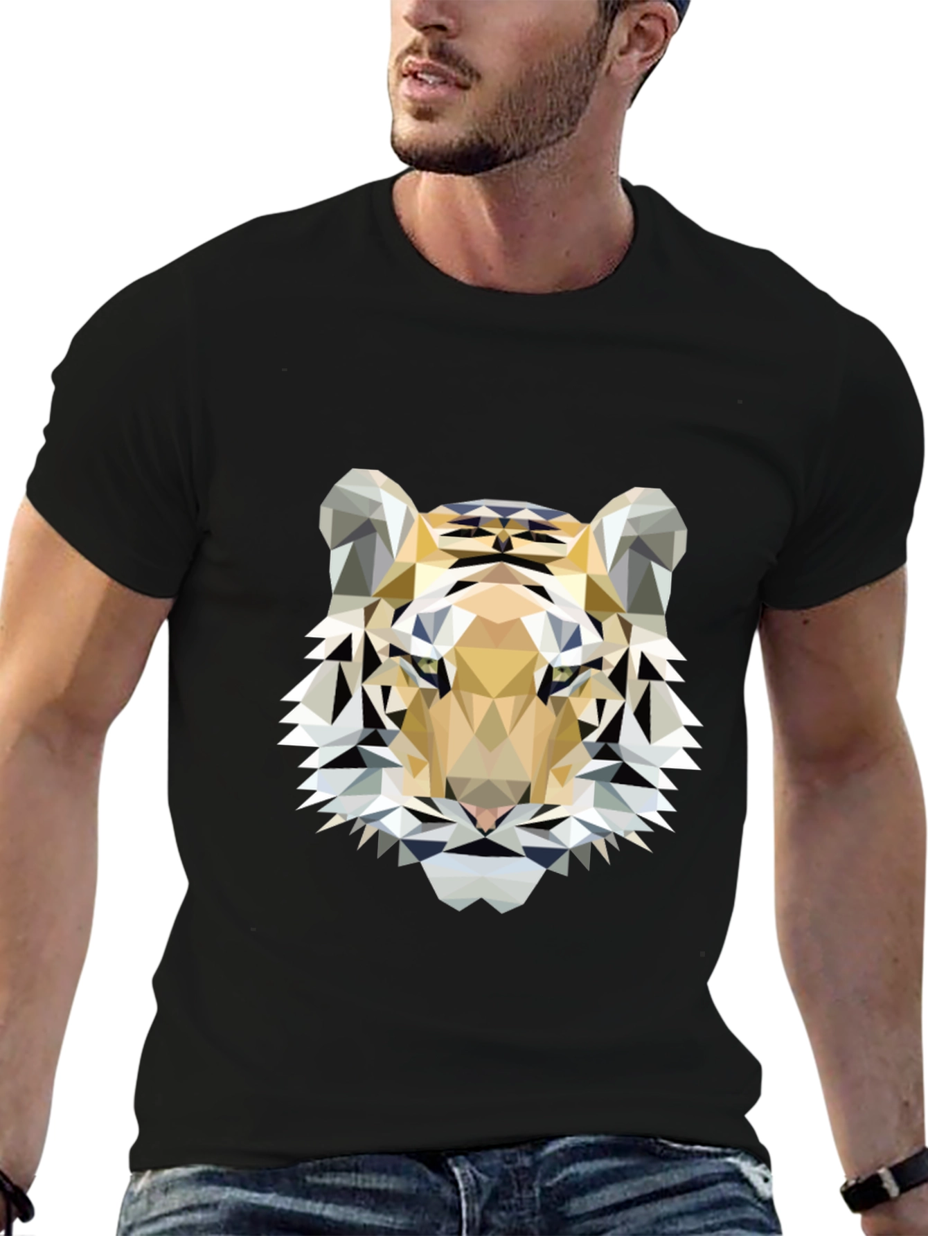 Geometric Tiger Print Black T-Shirt