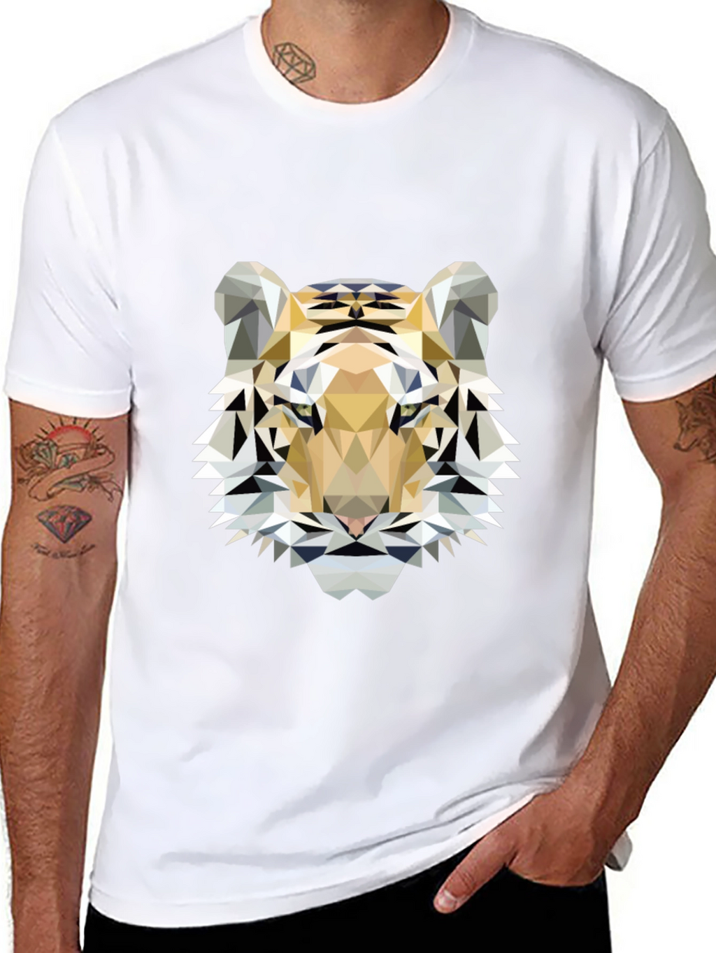Geometric Tiger Print Black T-Shirt