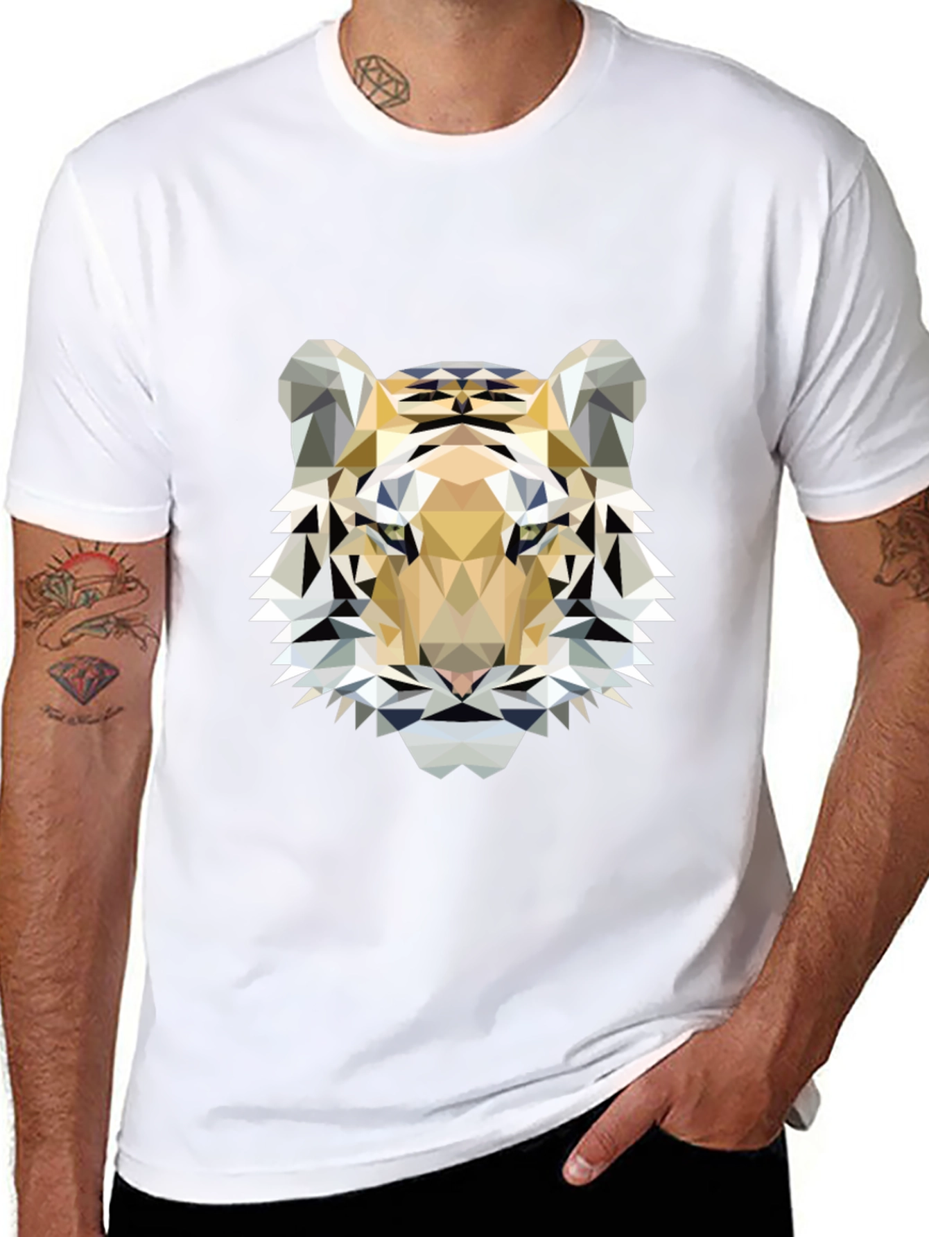 Geometric Tiger Print Black T-Shirt