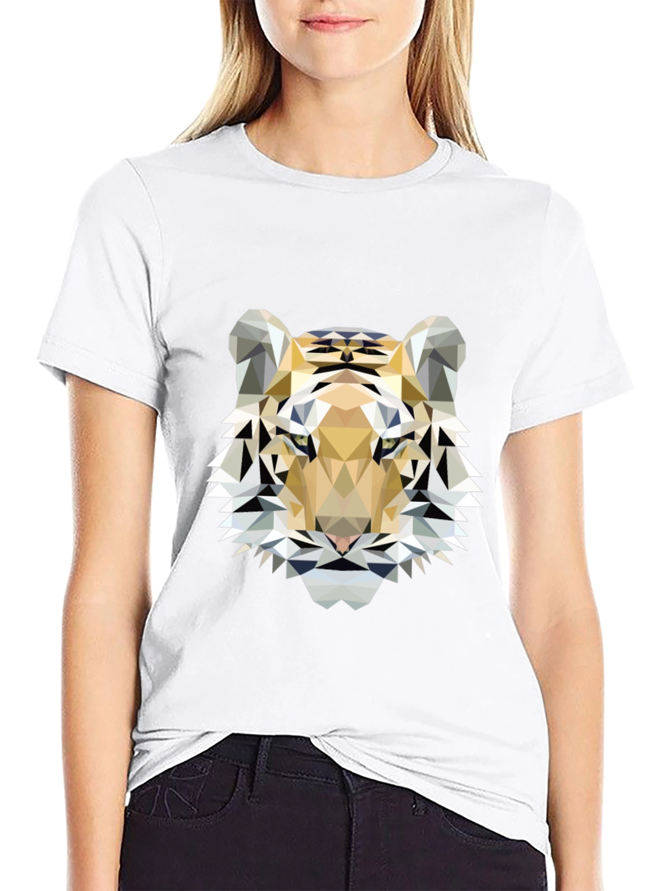 Geometric Tiger Print Black T-Shirt