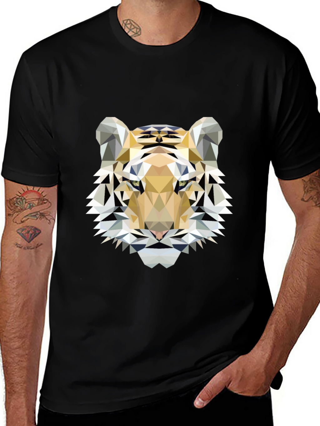 Geometric Tiger Print Black T-Shirt