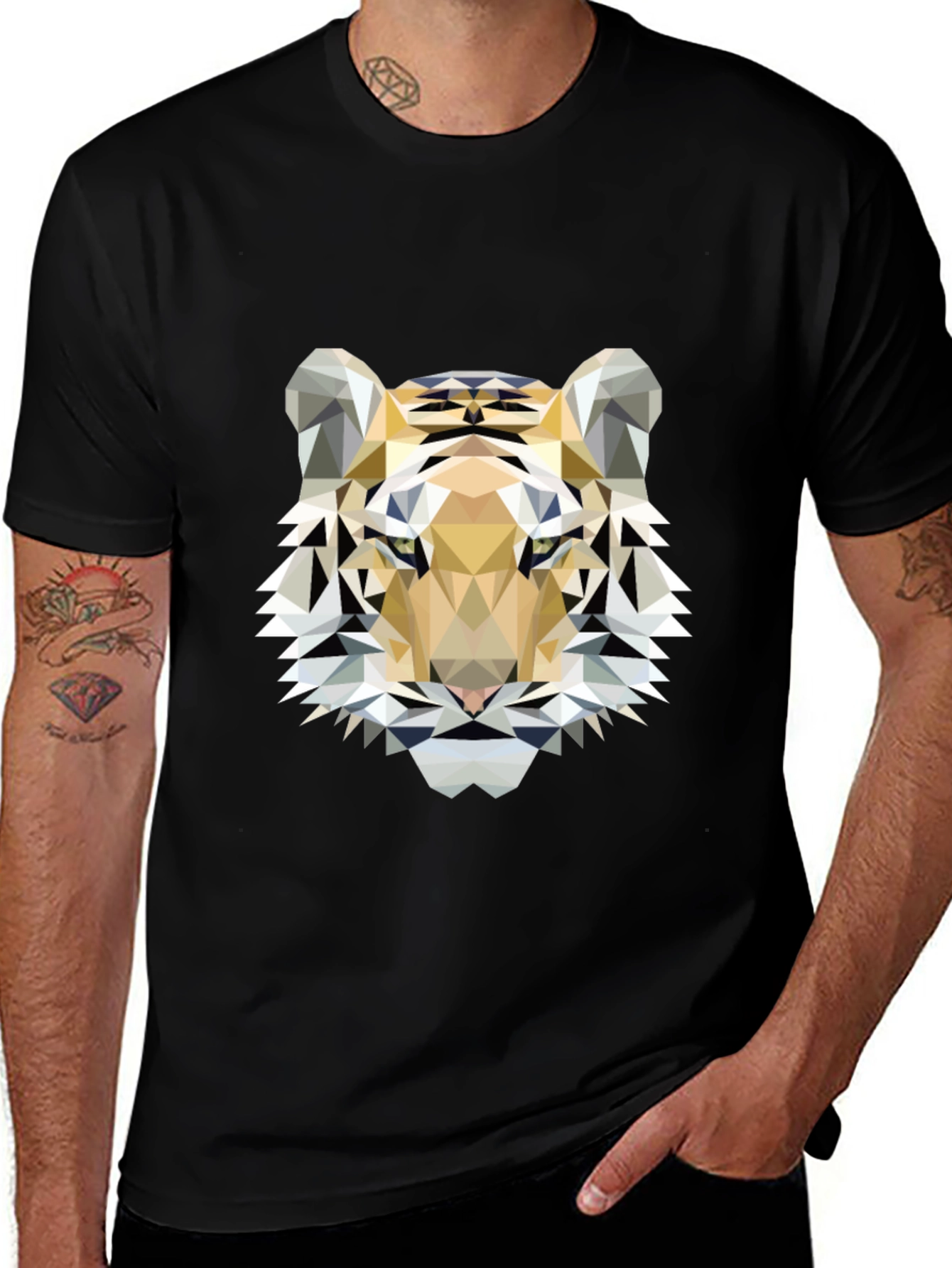 Geometric Tiger Print Black T-Shirt