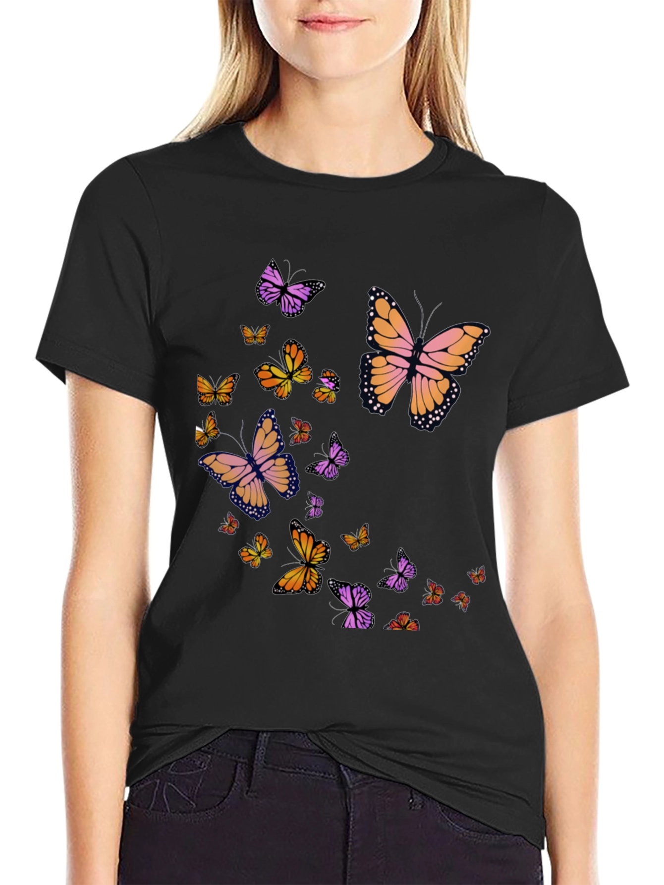 Butterfly Print Black T-Shirt