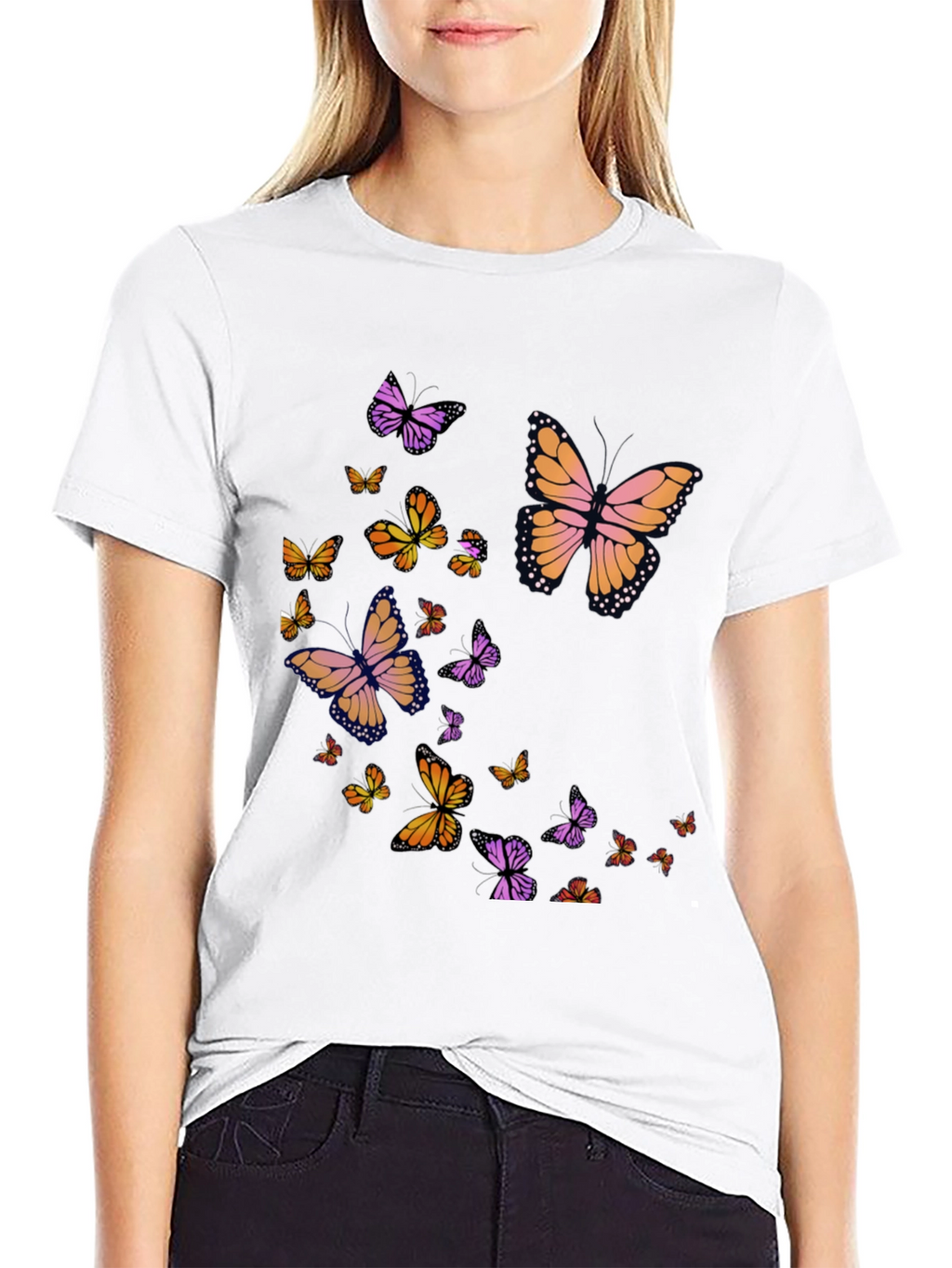 Butterfly Print Black T-Shirt