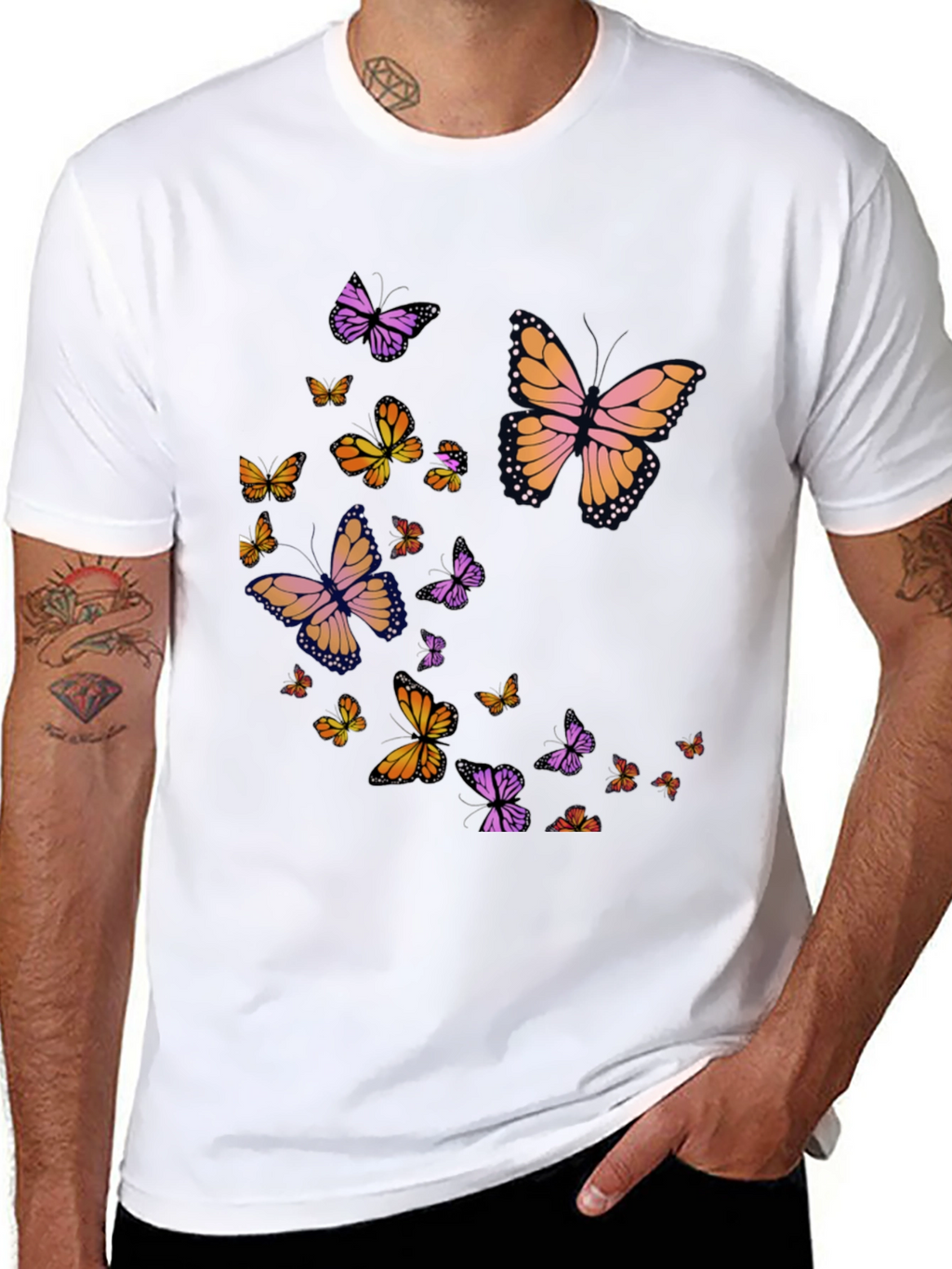 Butterfly Print Black T-Shirt