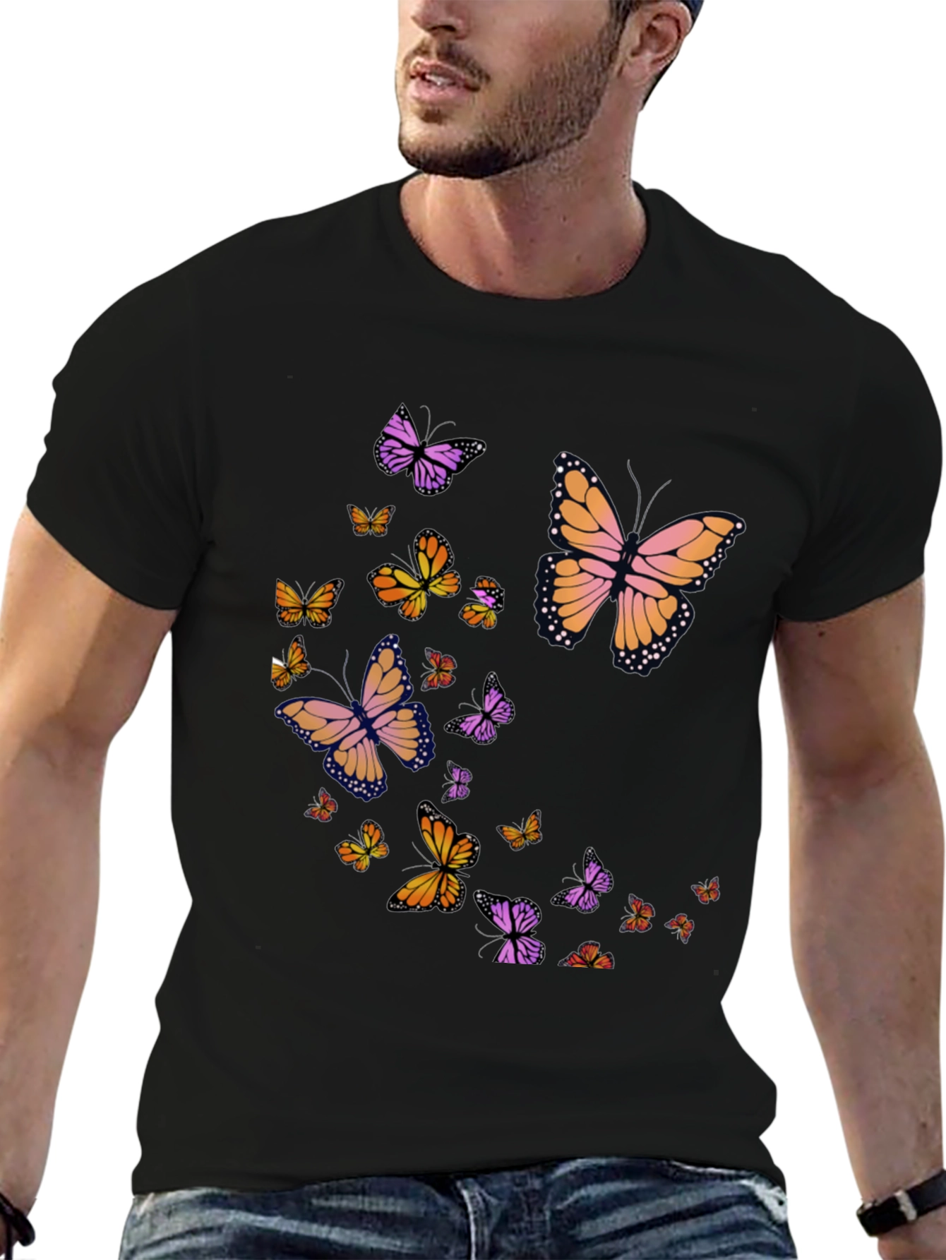 Butterfly Print Black T-Shirt
