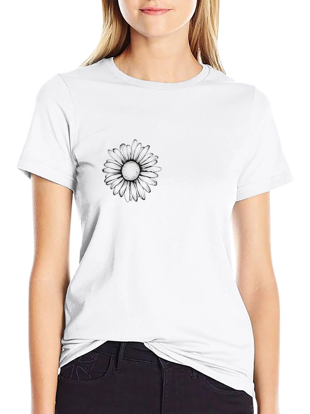 Mens Black Graphic Tee - Subtle Daisy Design