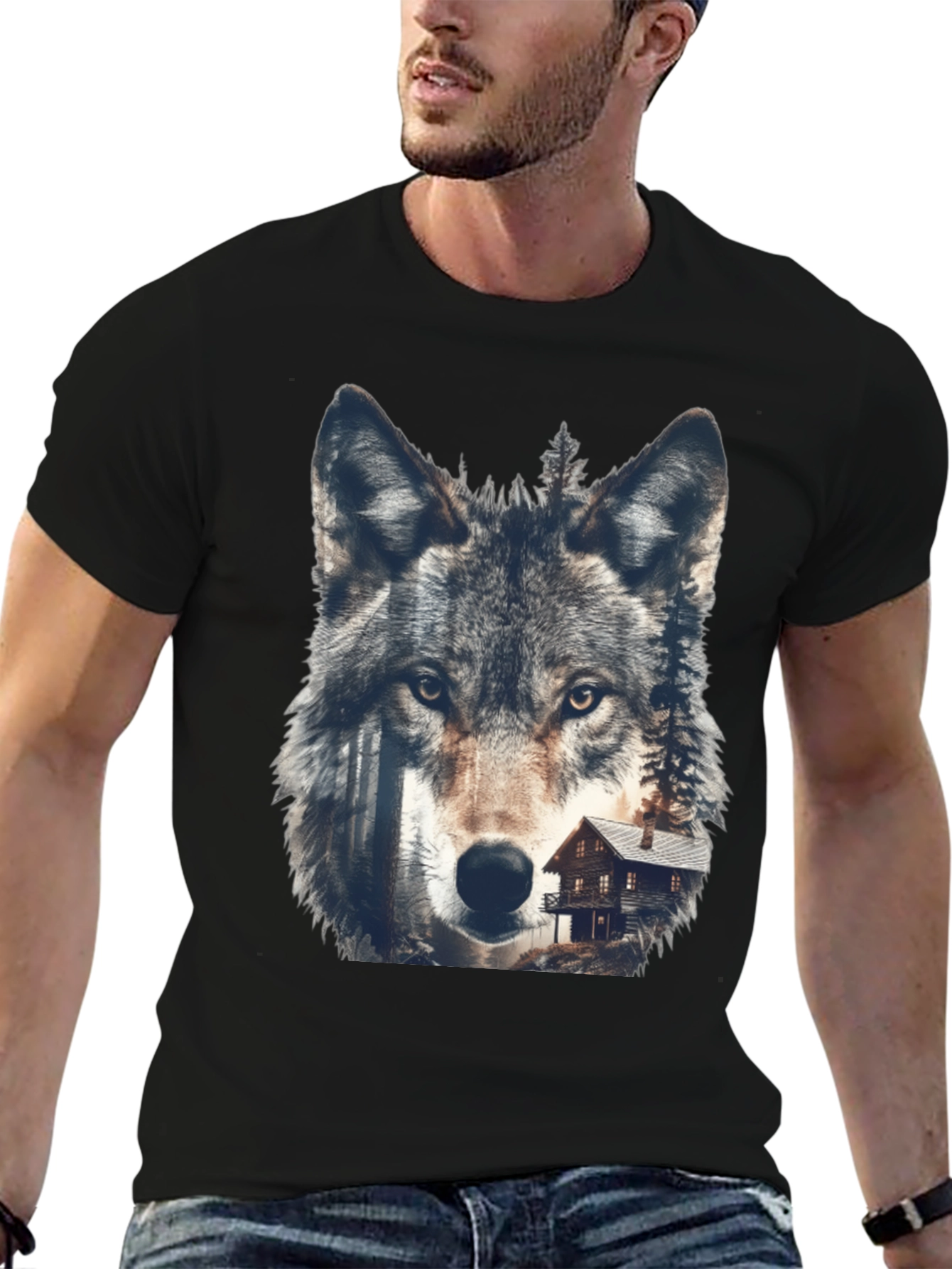 Wolf Cabin Graphic Tee - Nature Inspired Design