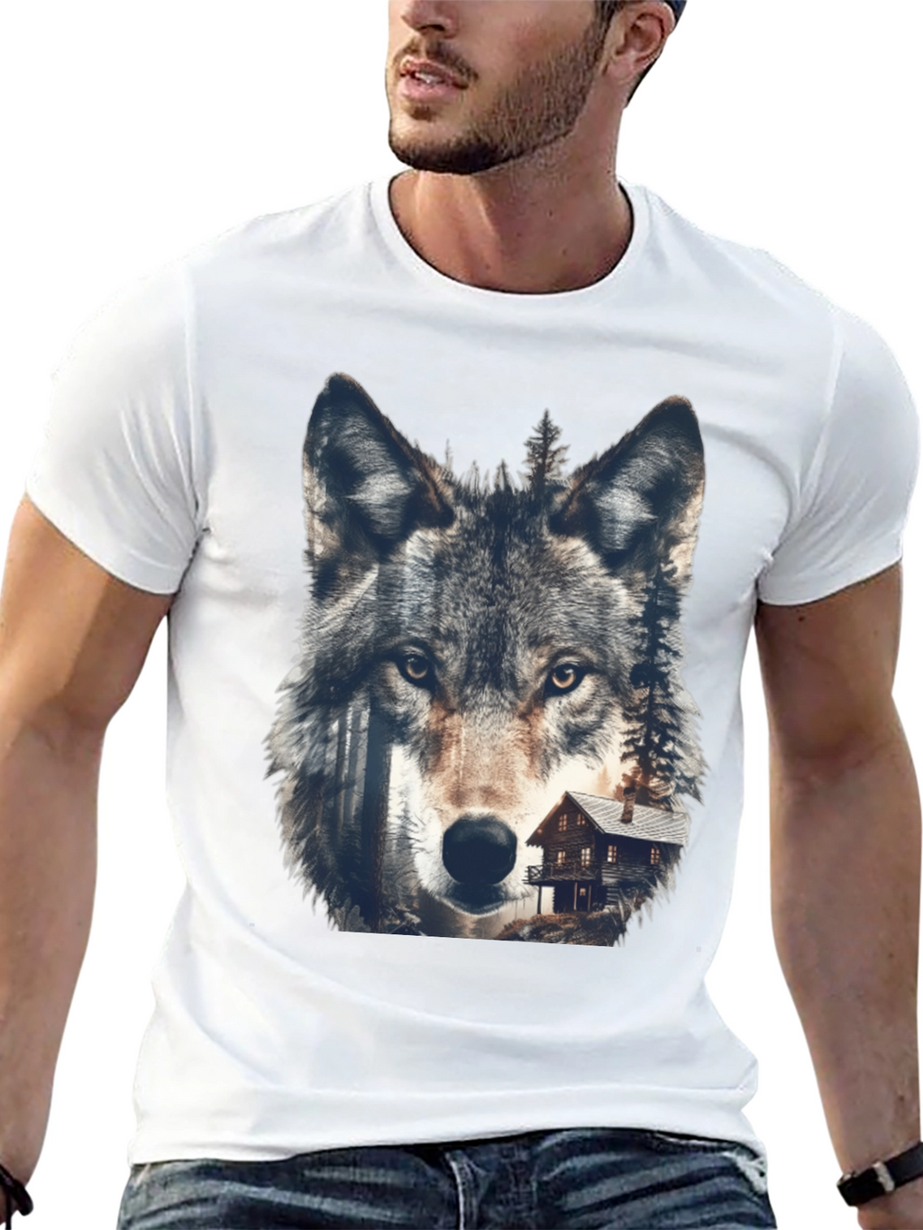 Wolf Cabin Graphic Tee - Nature Inspired Design