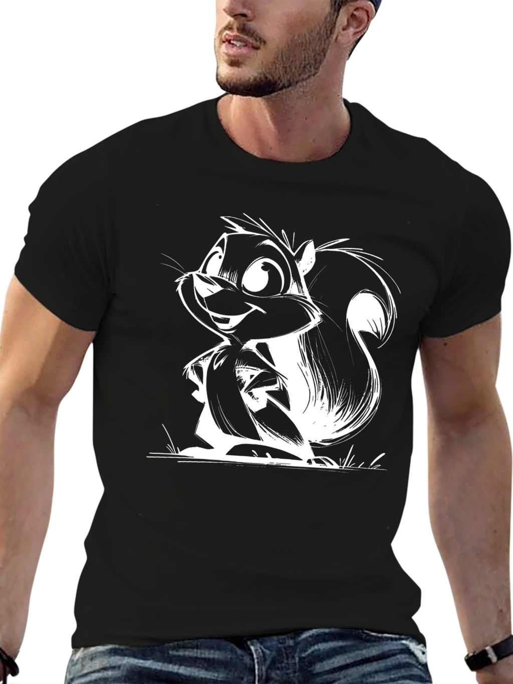 Squirrel Cartoon Graphic Black T-Shirt