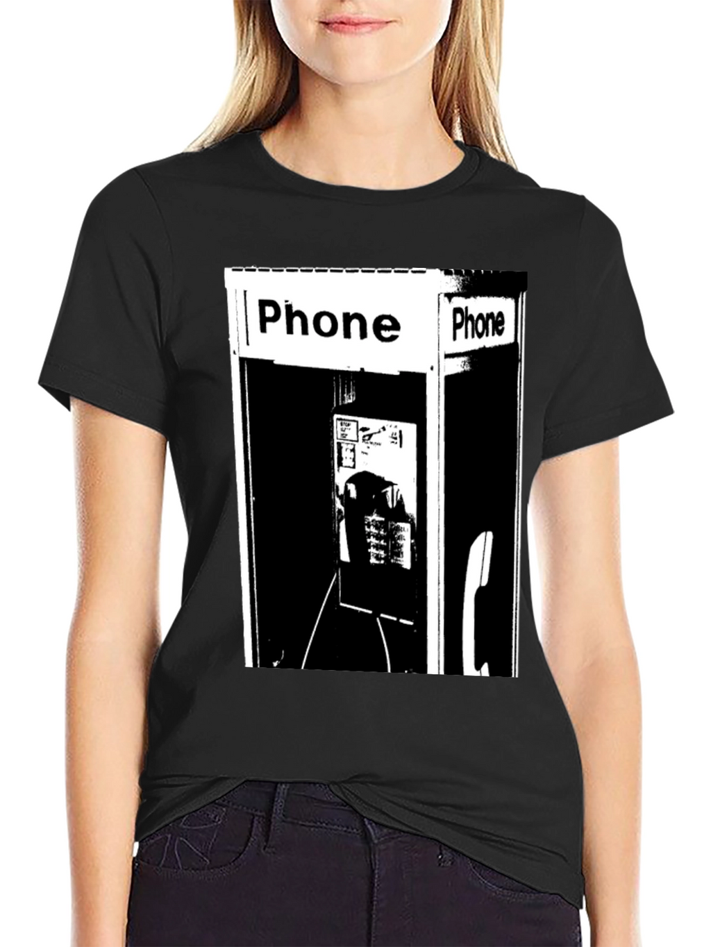 Retro Phone Booth Graphic Tee - Classic Black