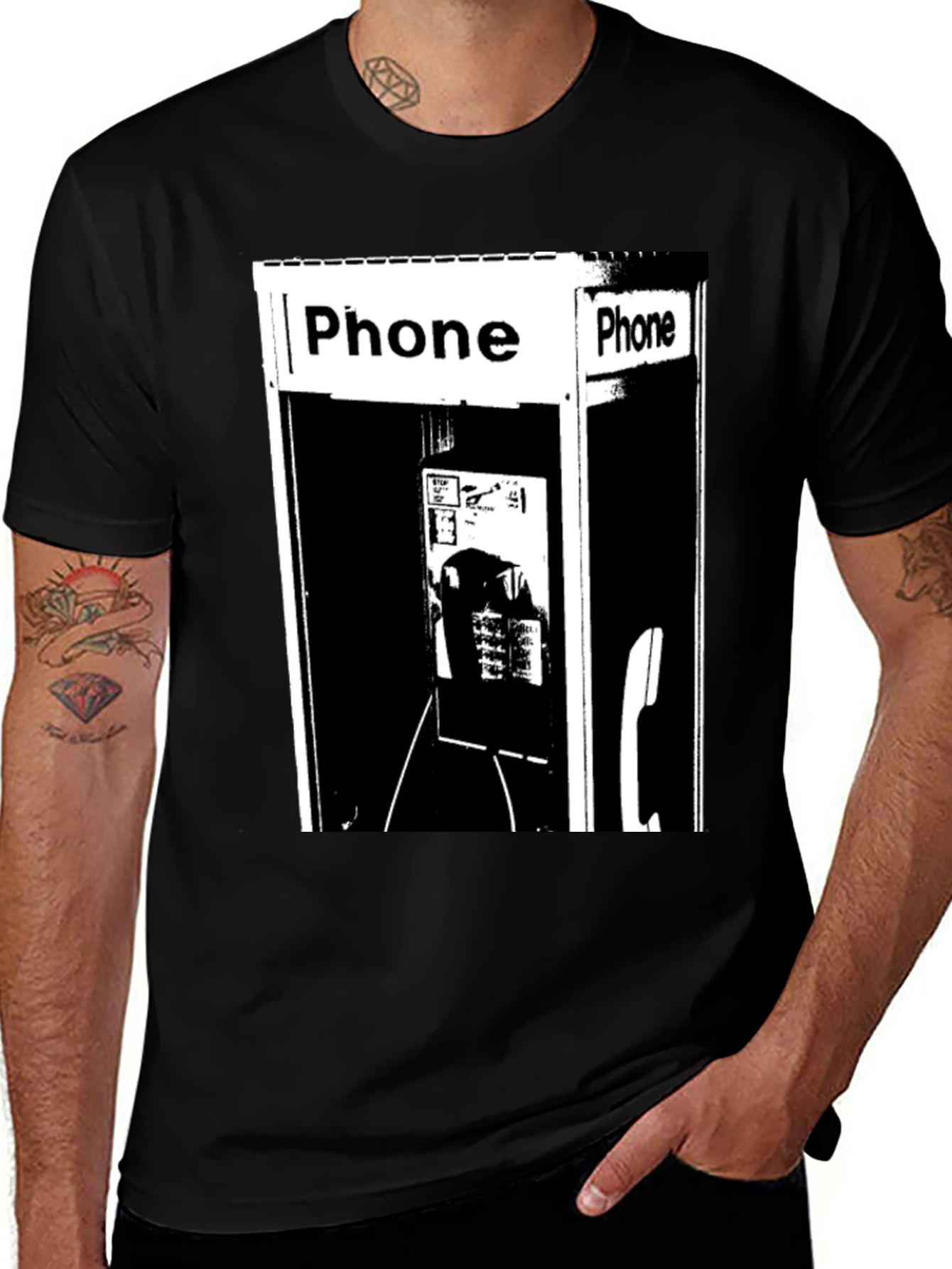 Retro Phone Booth Graphic Tee - Classic Black