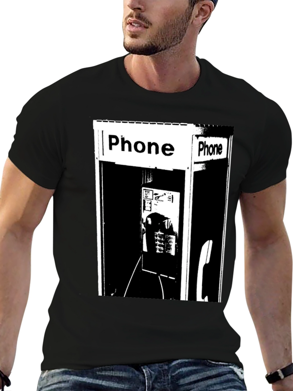 Retro Phone Booth Graphic Tee - Classic Black