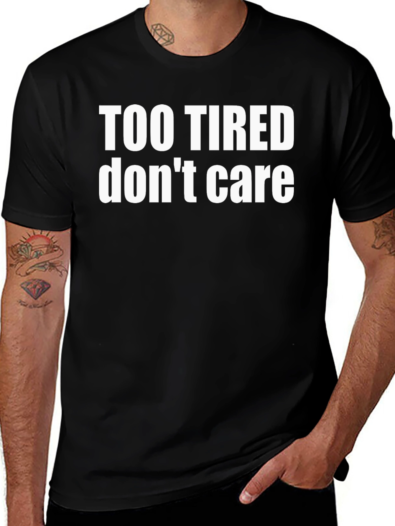 Too Tired Dont Care Graphic Tee - Black Cotton