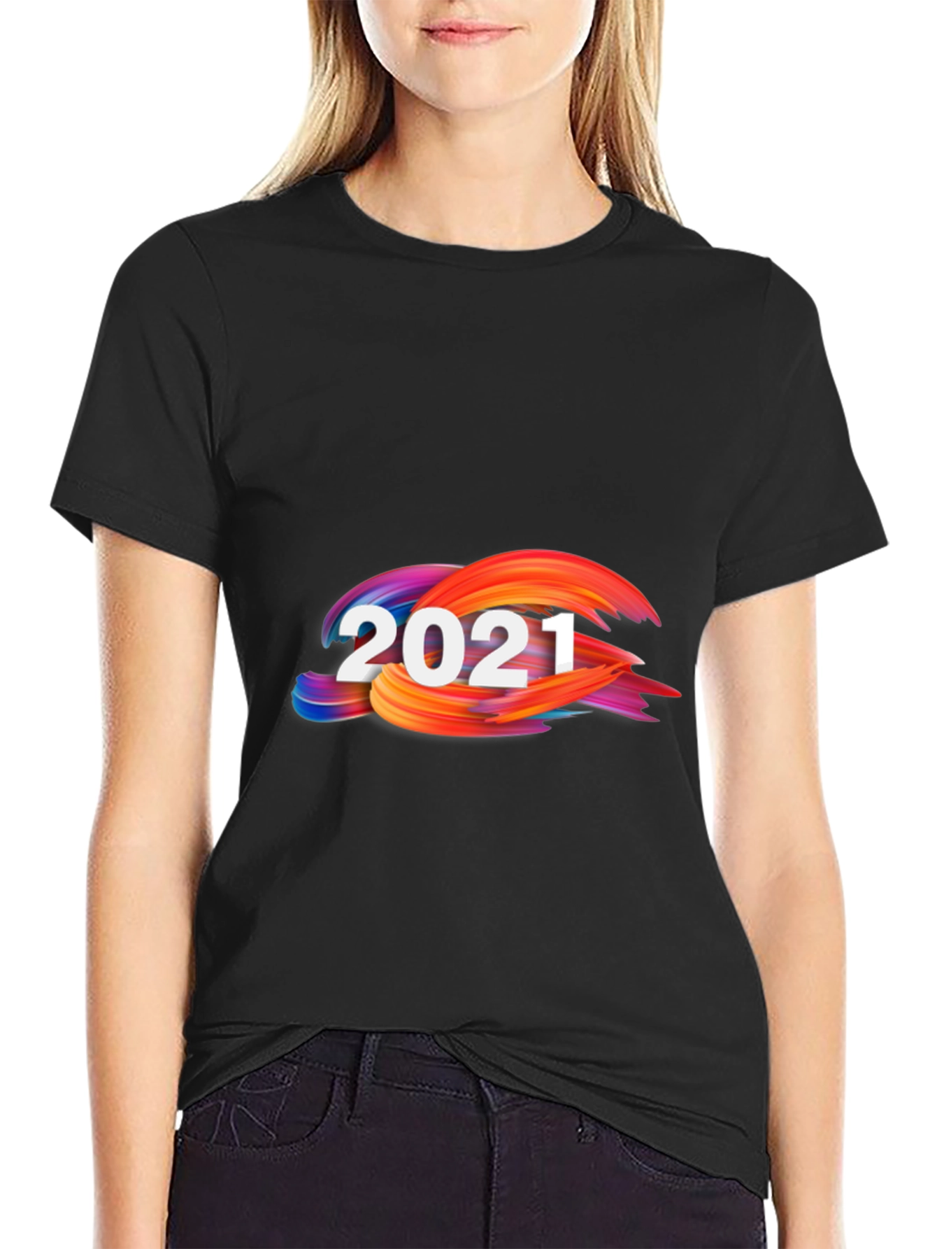 2021 Abstract Graphic Print Black Tee