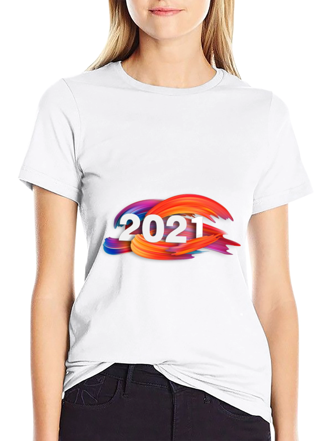 2021 Abstract Graphic Print Black Tee