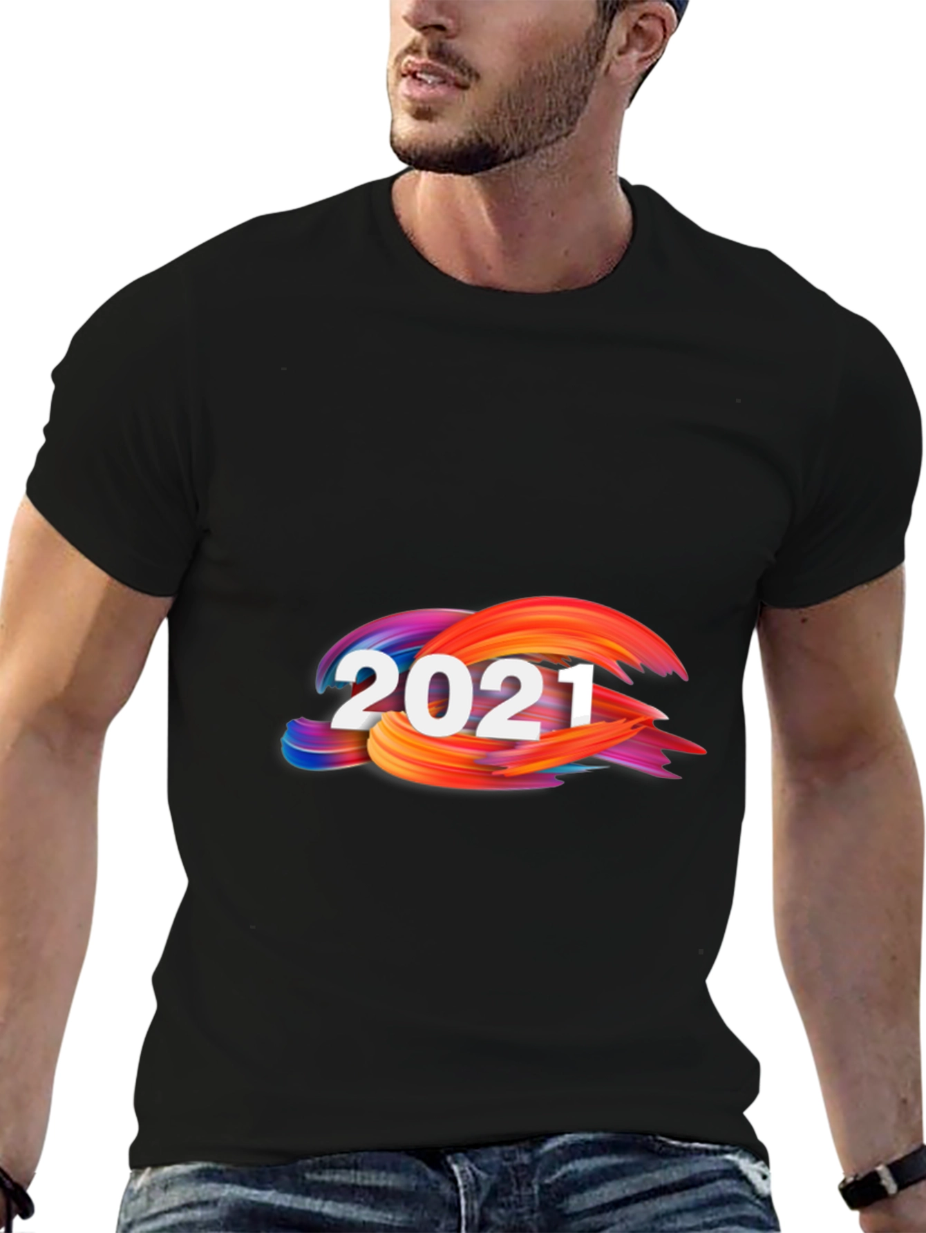 2021 Abstract Graphic Print Black Tee
