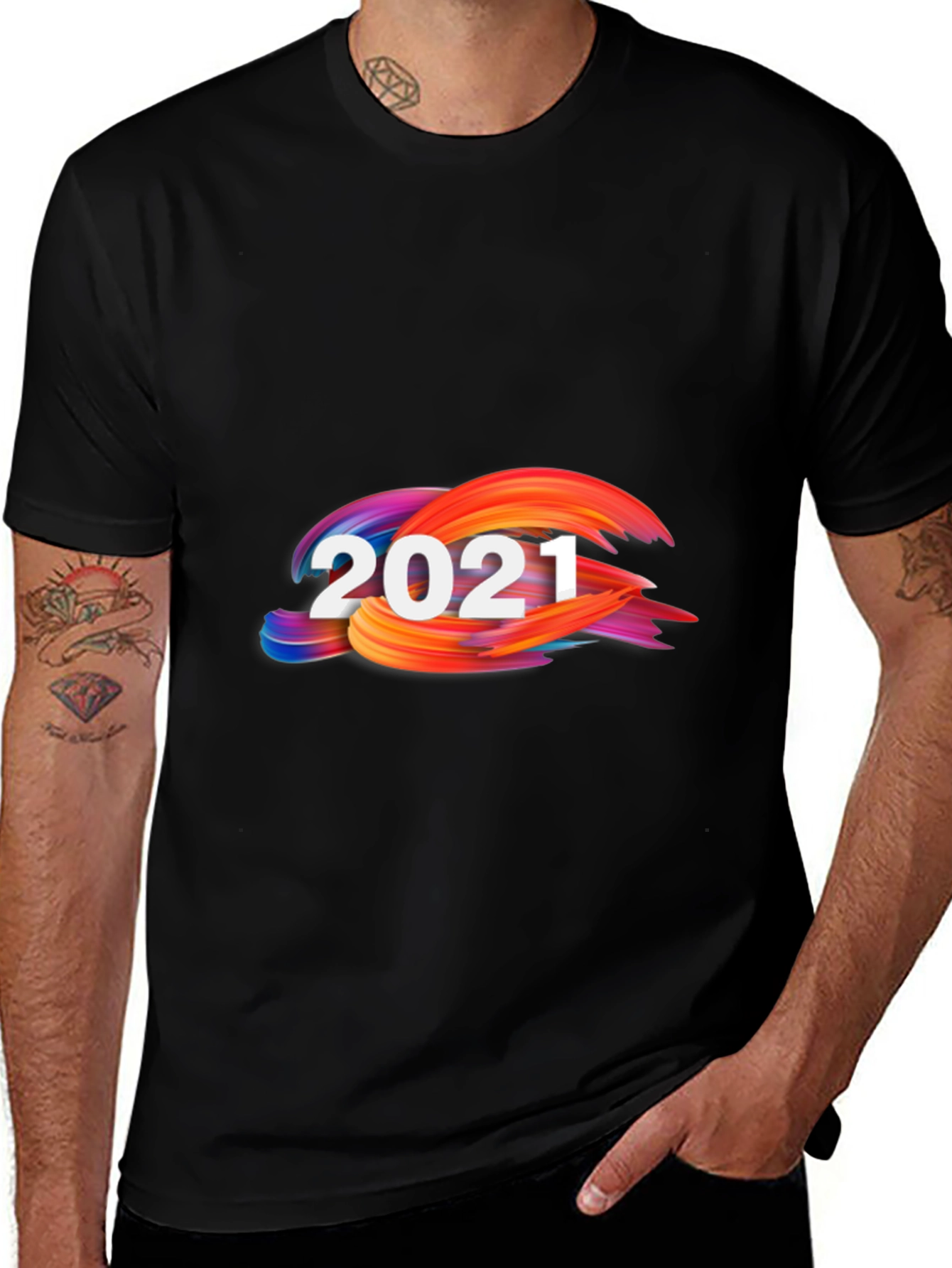 2021 Abstract Graphic Print Black Tee
