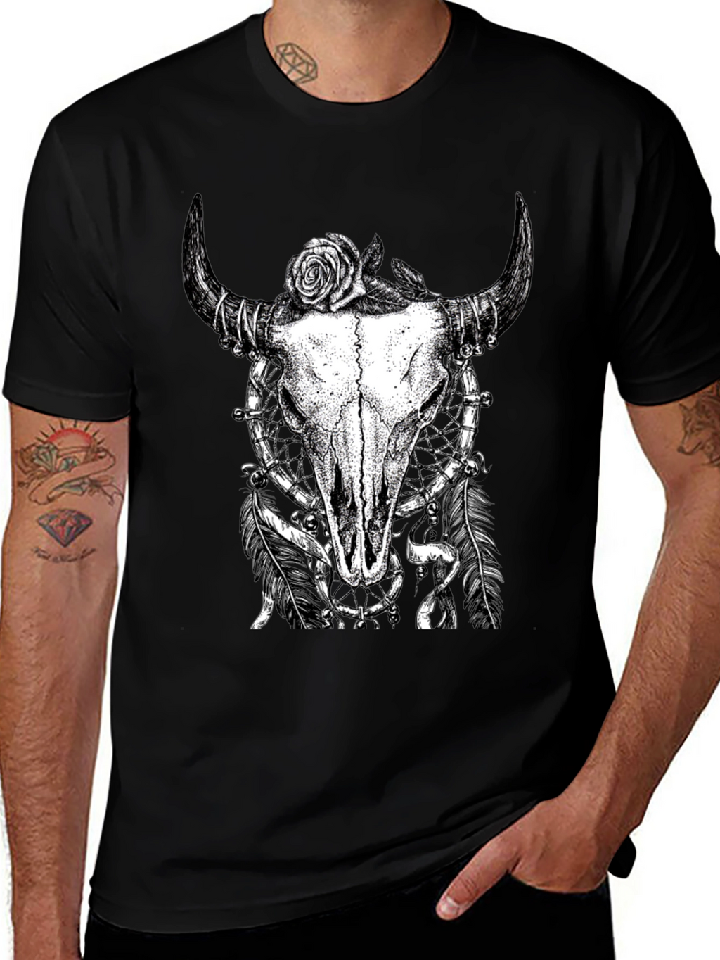 Skull Rose Graphic Tee - Black Cotton Shirt