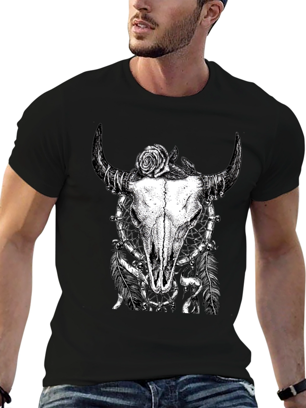 Skull Rose Graphic Tee - Black Cotton Shirt