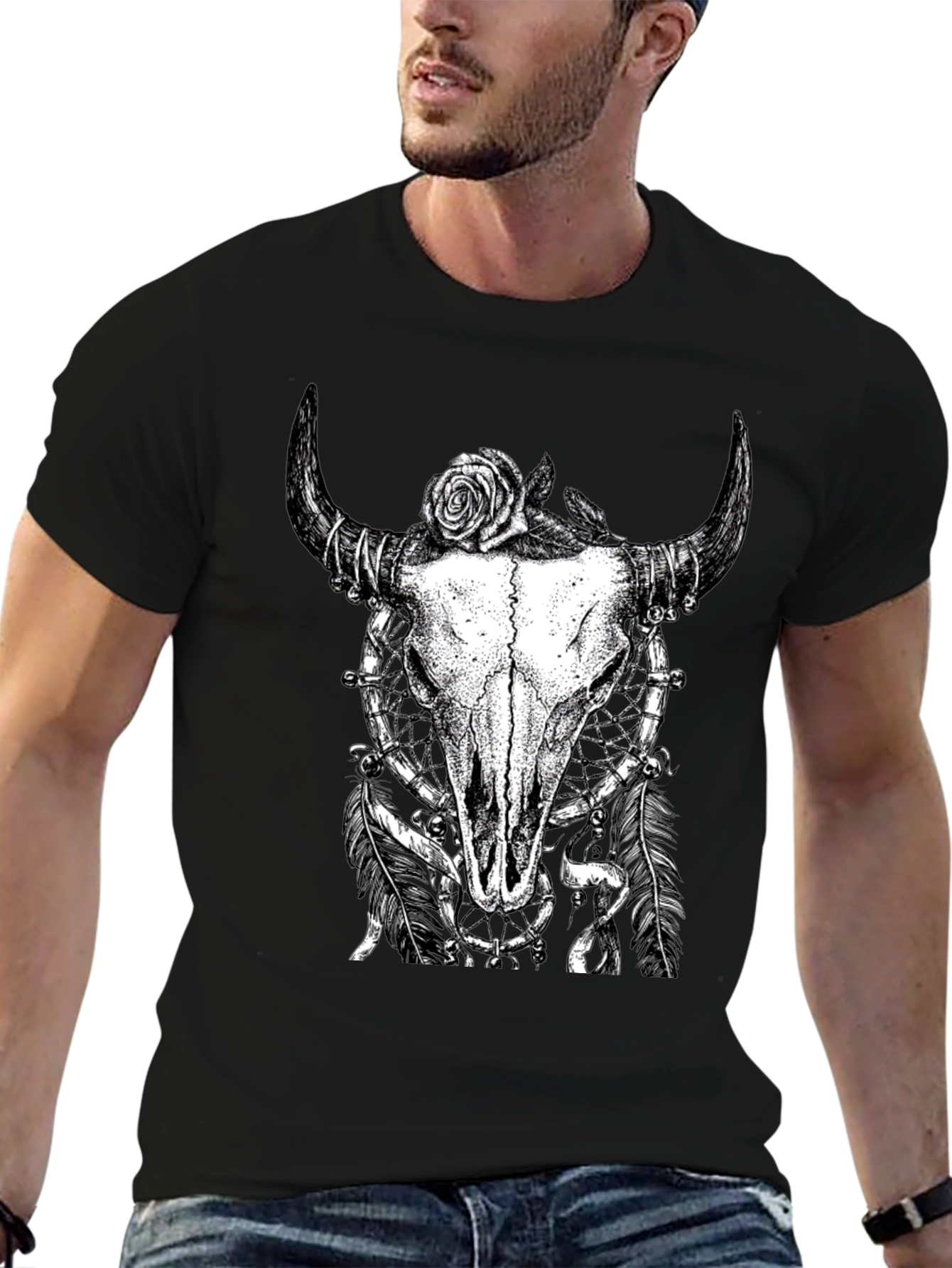 Skull Rose Graphic Tee - Black Cotton Shirt
