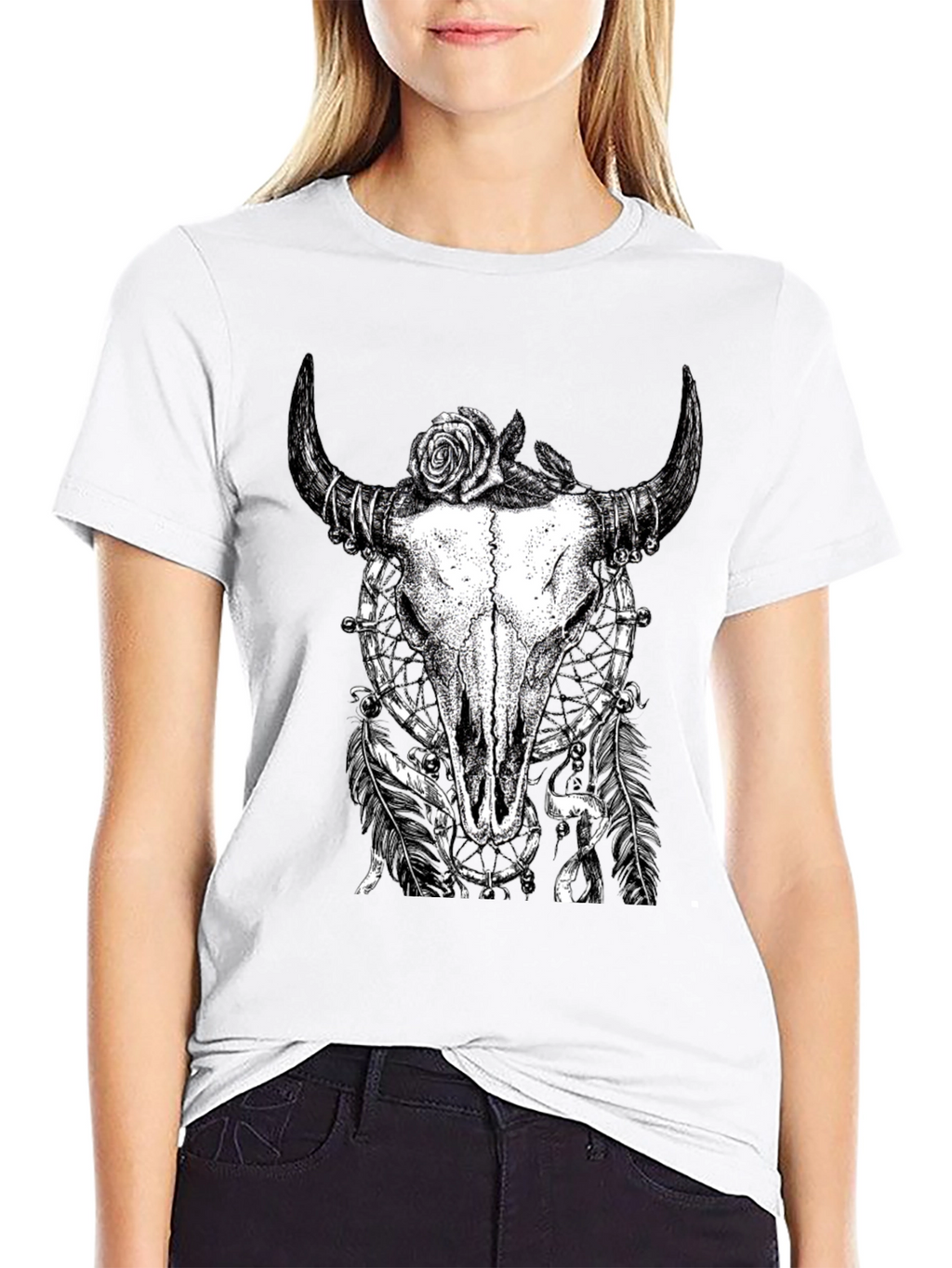 Skull Rose Graphic Tee - Black Cotton Shirt
