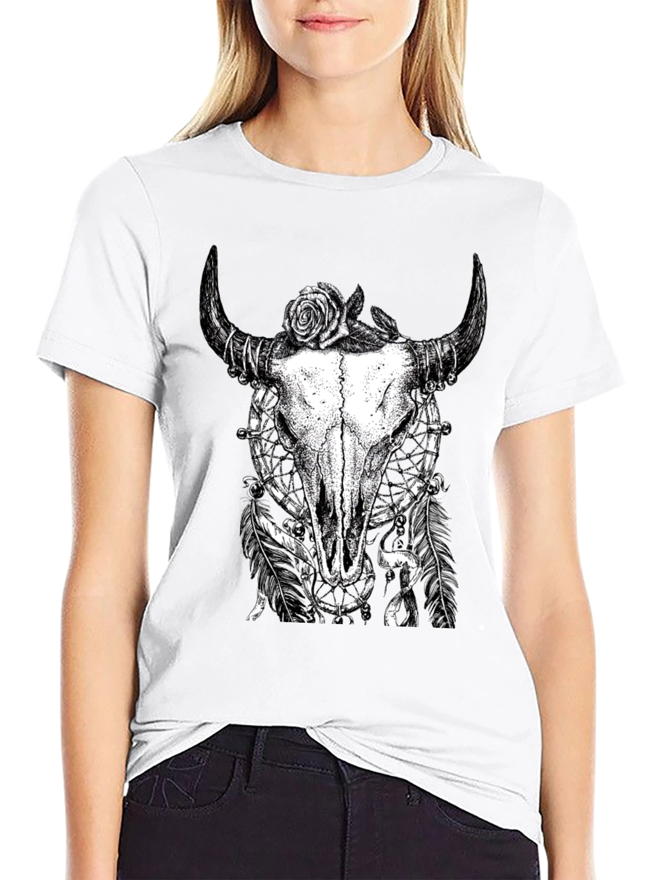 Skull Rose Graphic Tee - Black Cotton Shirt