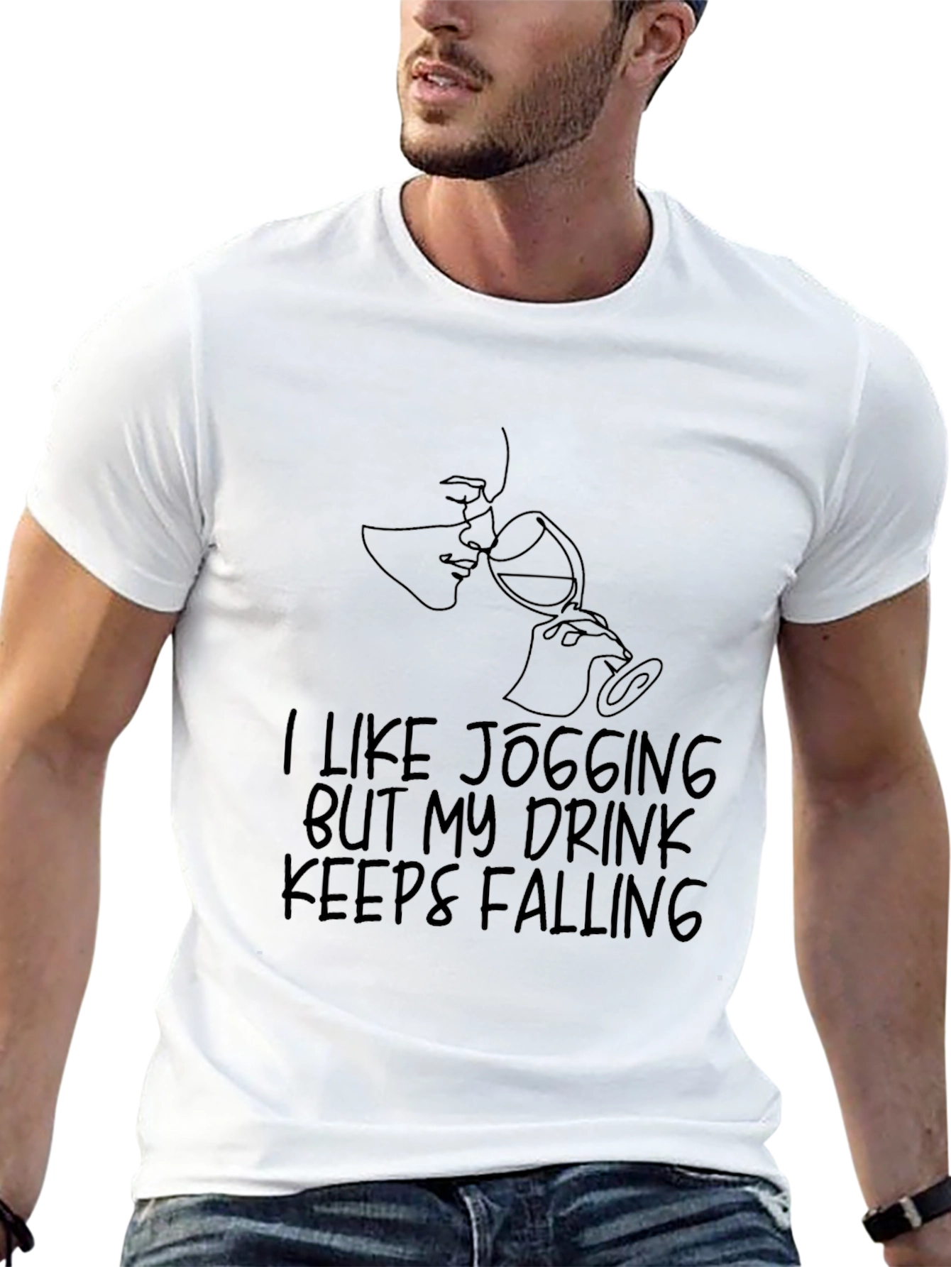 Funny Jogging Wine Lover T-Shirt - Falling Design