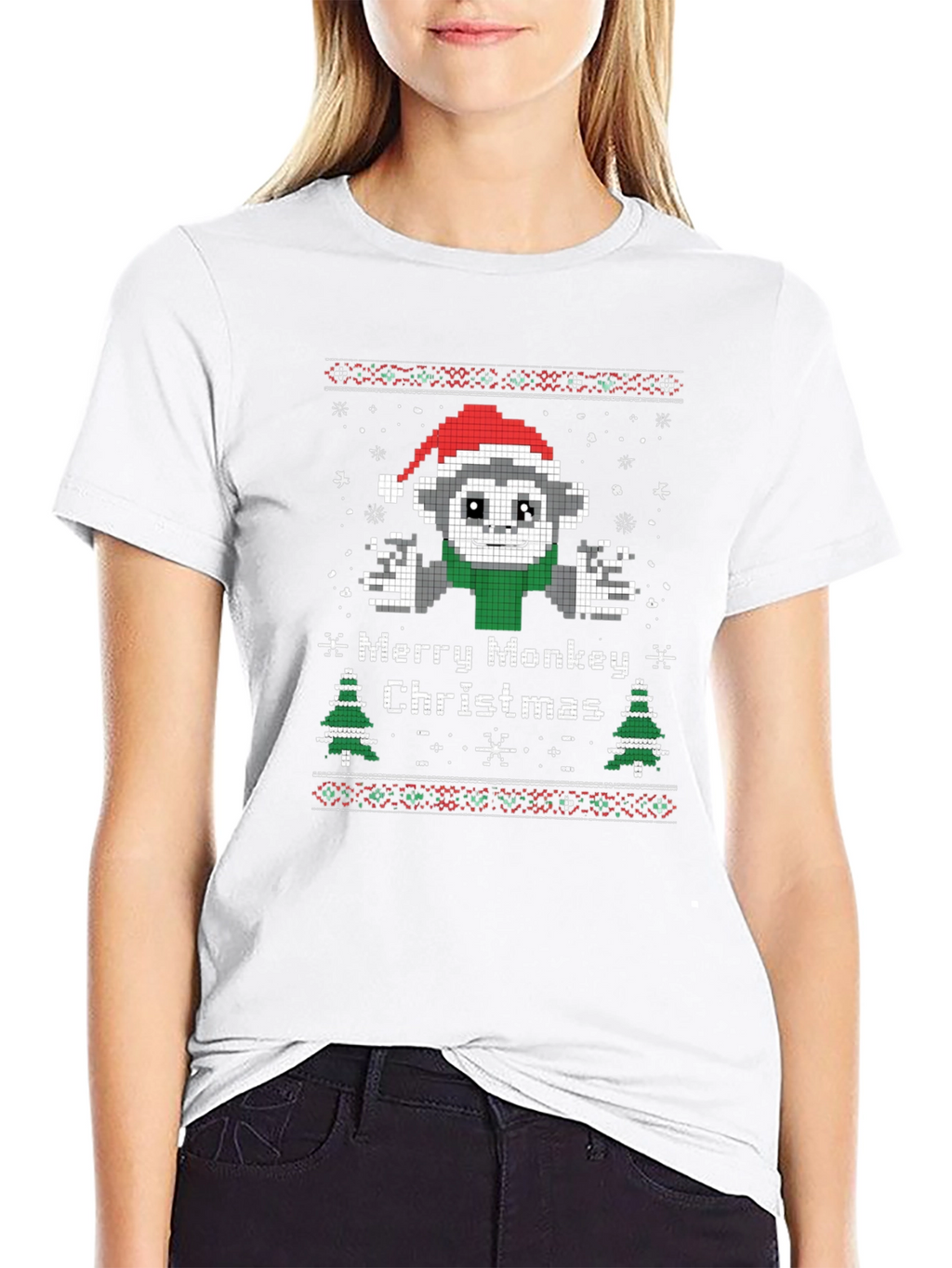 Merry Monkey Christmas Graphic T-Shirt