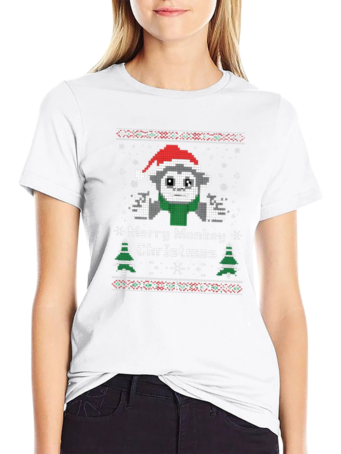 Merry Monkey Christmas Graphic T-Shirt